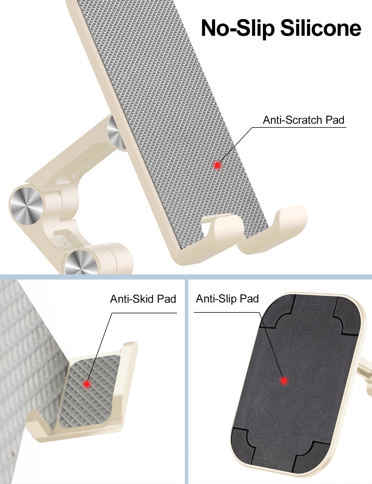 Adjustable Phone Stand for Desk - OCYCLONE Foldable Cell Phone Holder with Height & Angle Adjustment, Compatible with iPhone, iPad, Tablets 4-11 Inches (Beige) - Perfect for Home Office, Video Calls & Hands-Free Viewing