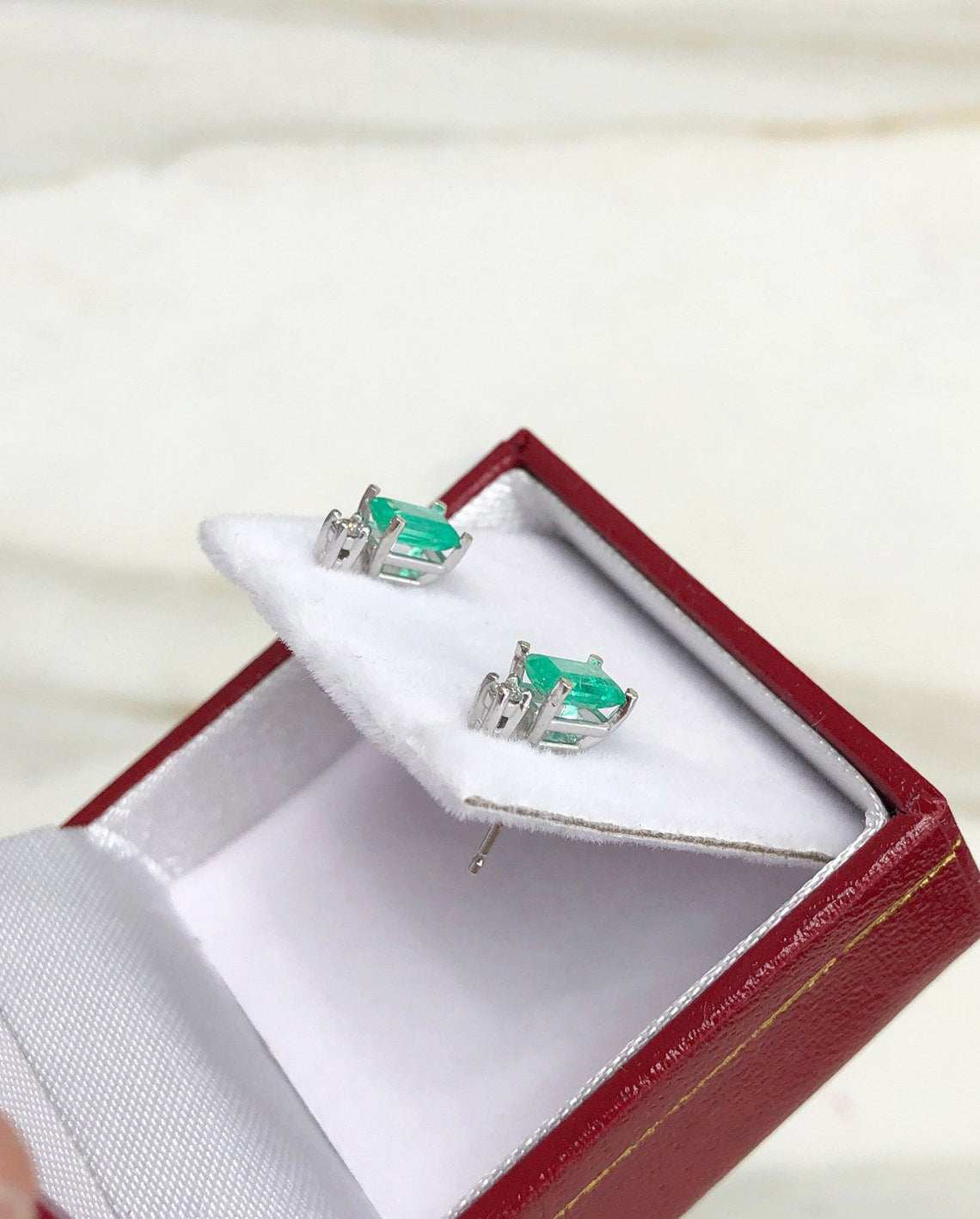 1.56tcw Natural Round Earth Mined Emerald and Diamond Stud Earrings in 14K Gold - Elegant Jewelry for Women, Perfect for Weddings, Parties & Special Occasions