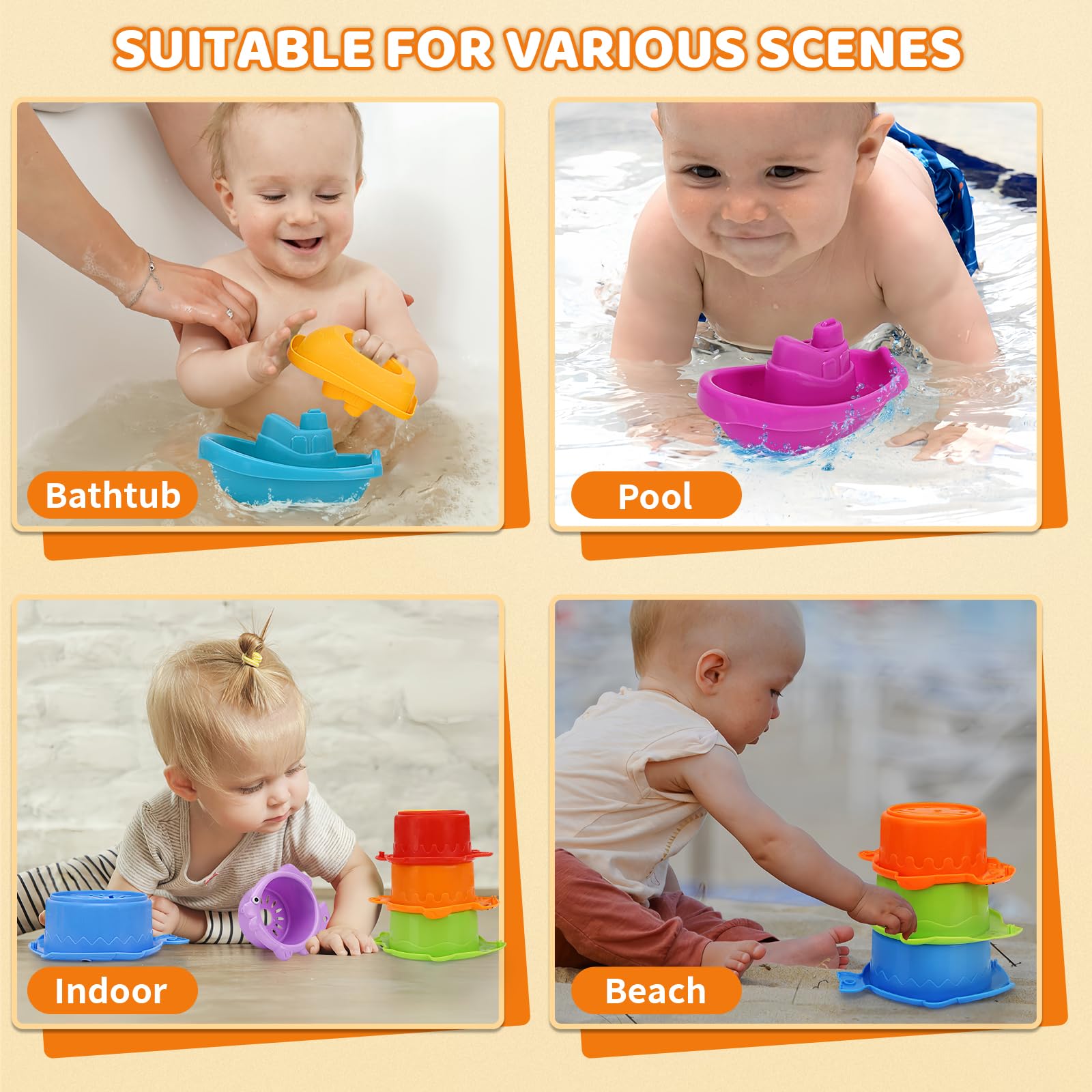13 Pcs Non-Toxic Baby Bath Toys for Toddlers Ages 1-4 | Mold-Free Bathtub & Water Table Toys Set with Stacking Cups & Watering Can | Perfect for Infants 6-18 Months & Kids 2-3 Years Old | Fun Sensory Play for Boys & Girls During Bath Time or Outdoor Water Activities