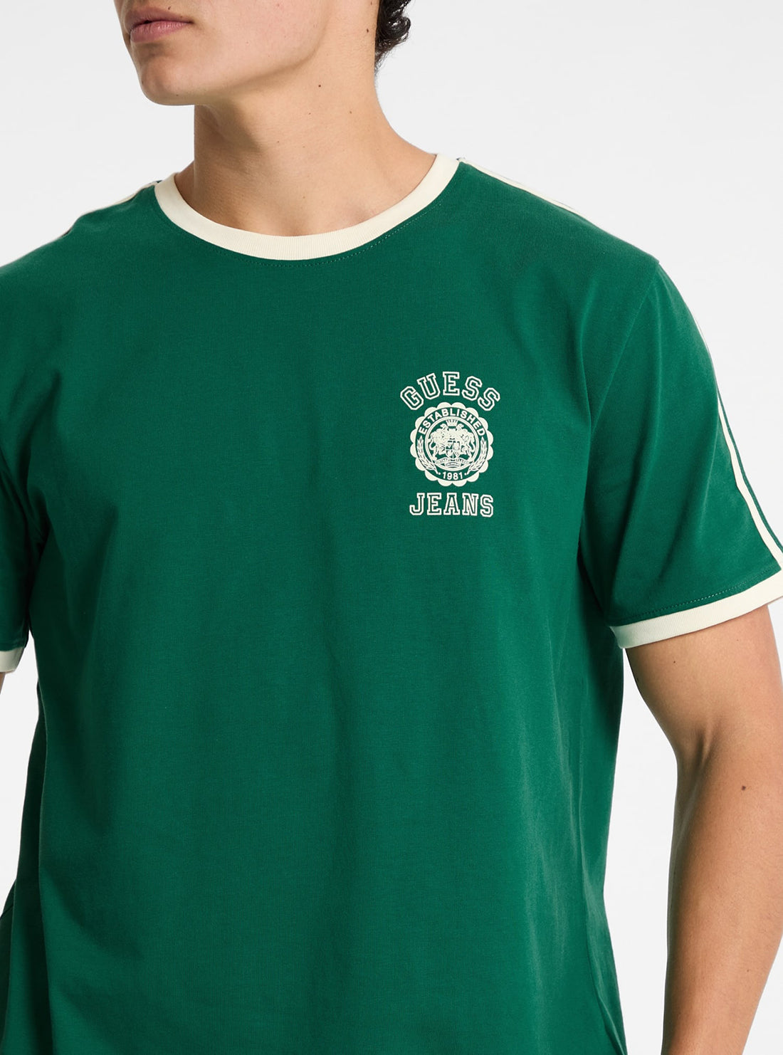 Guess Women's Green Contrast Trim T-Shirt - Casual Short Sleeve Cotton Tee for Everyday Wear, Street Style & Outfits