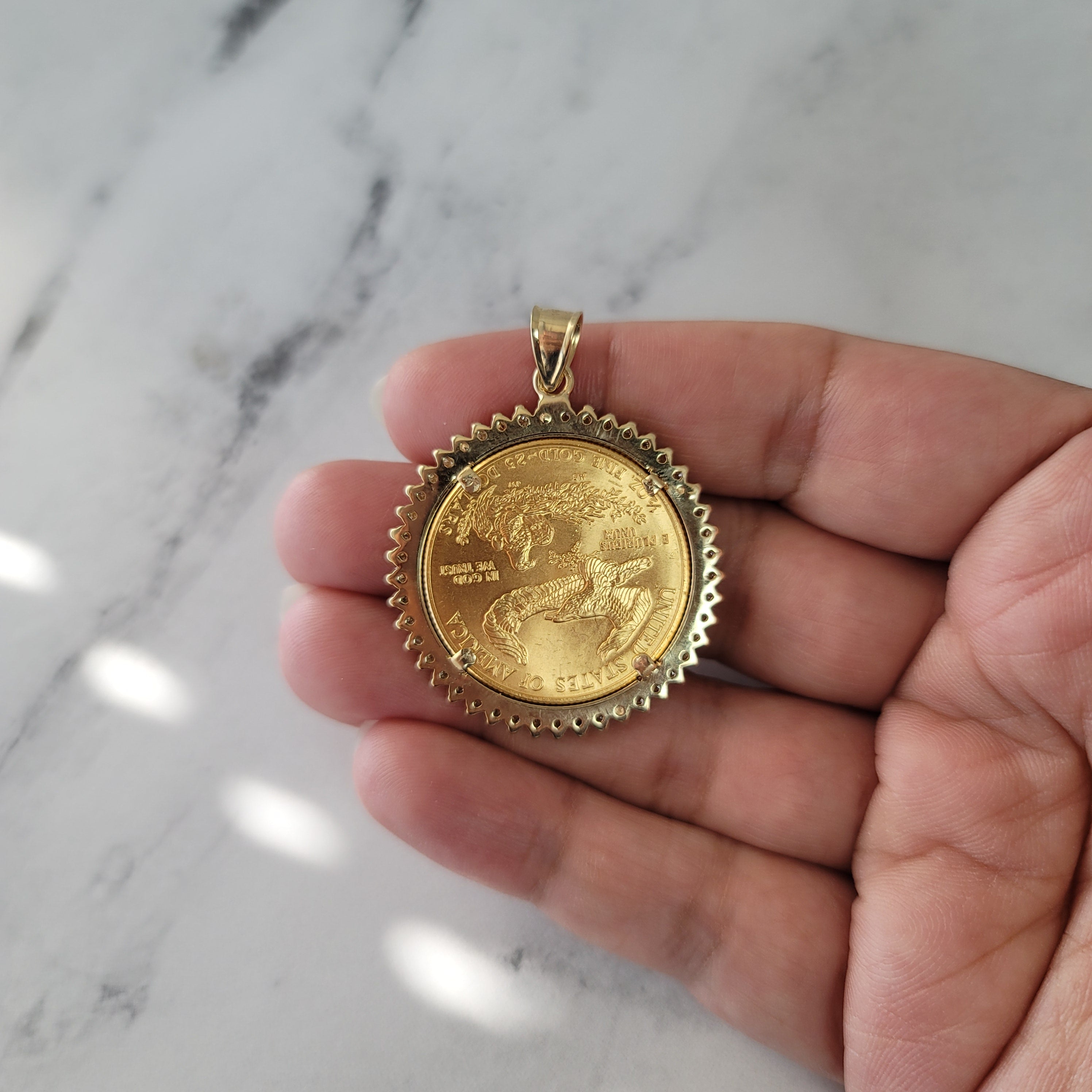 1/2OZ Fine Gold Lady Liberty Medallion with Diamond Halo - Elegant Jewelry Gift for Women, Perfect for Anniversaries, Birthdays & Special Occasions