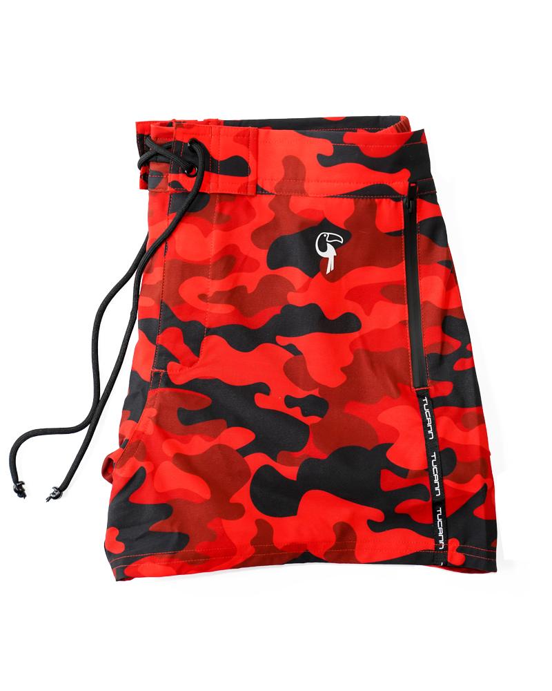 Men's Red Camo Swim Shorts - Quick Dry Beach Board Shorts for Swimming, Surfing & Summer Vacations