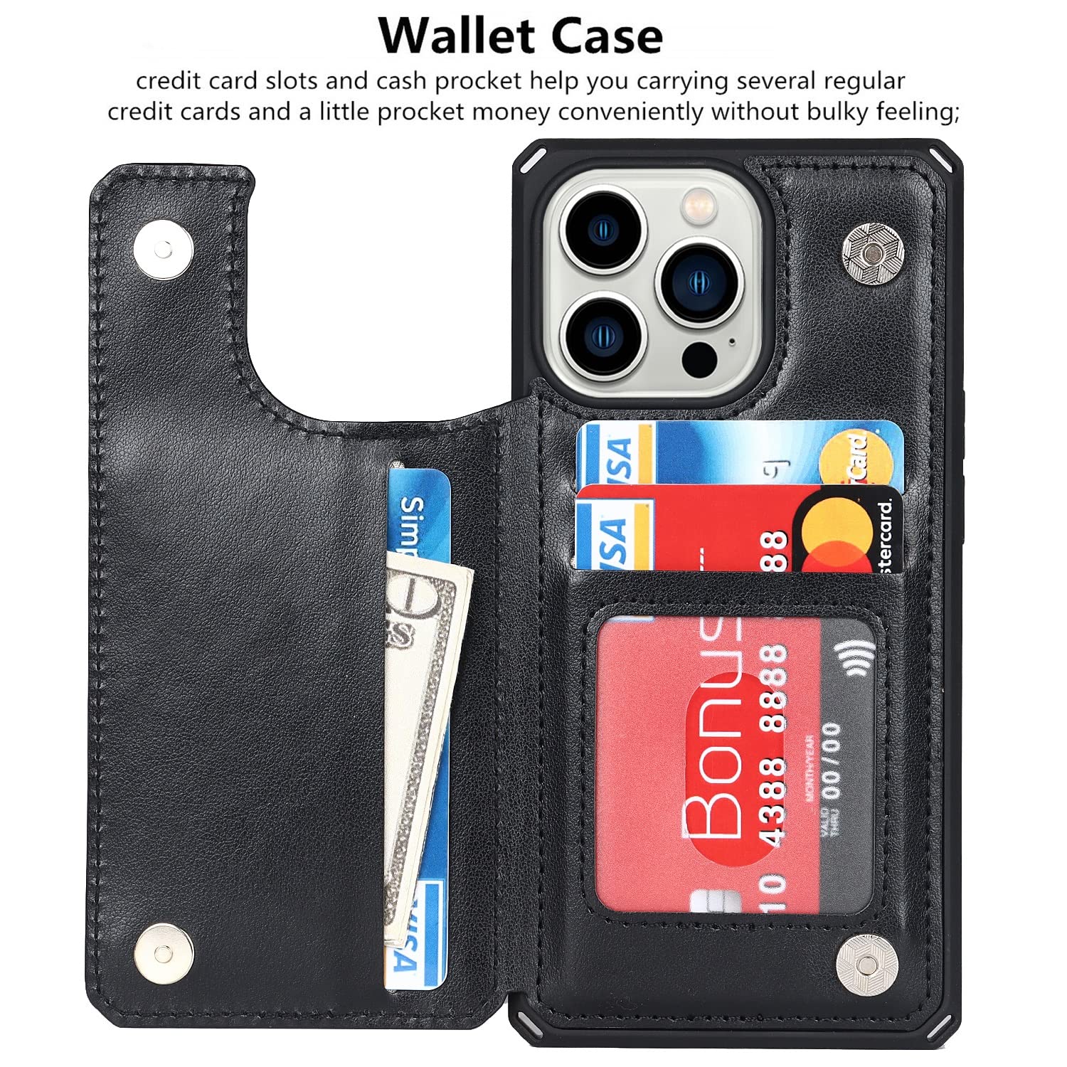RFID Blocking PU Leather Wallet Case for iPhone 13 Pro (6.1