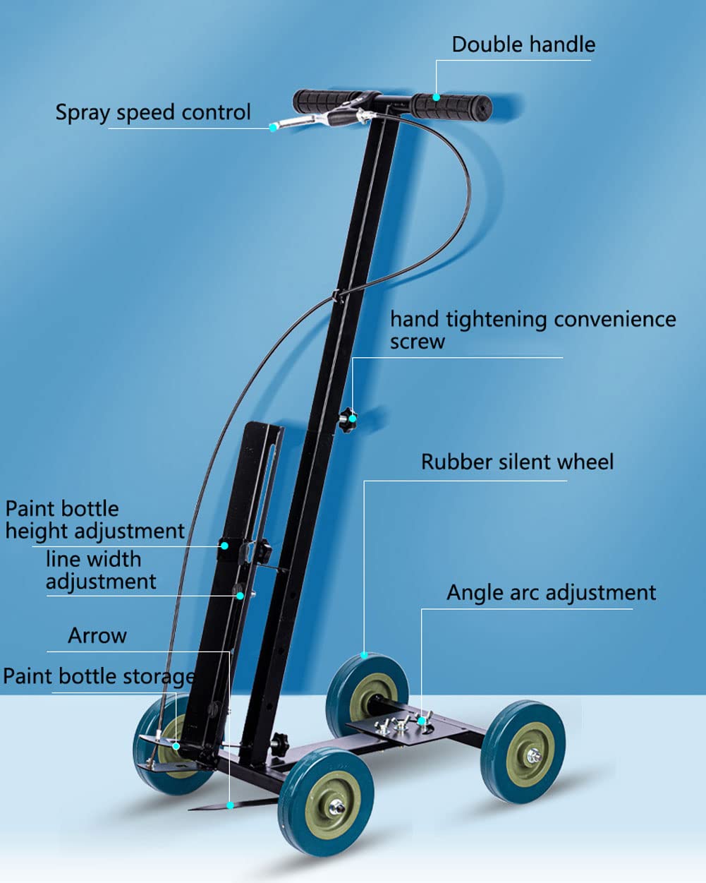 Manual Push Wheel Line Marking Machine with Adjustable Width & Angle Arc - Perfect for School Playgrounds, Sports Courts & Parking Lot Striping