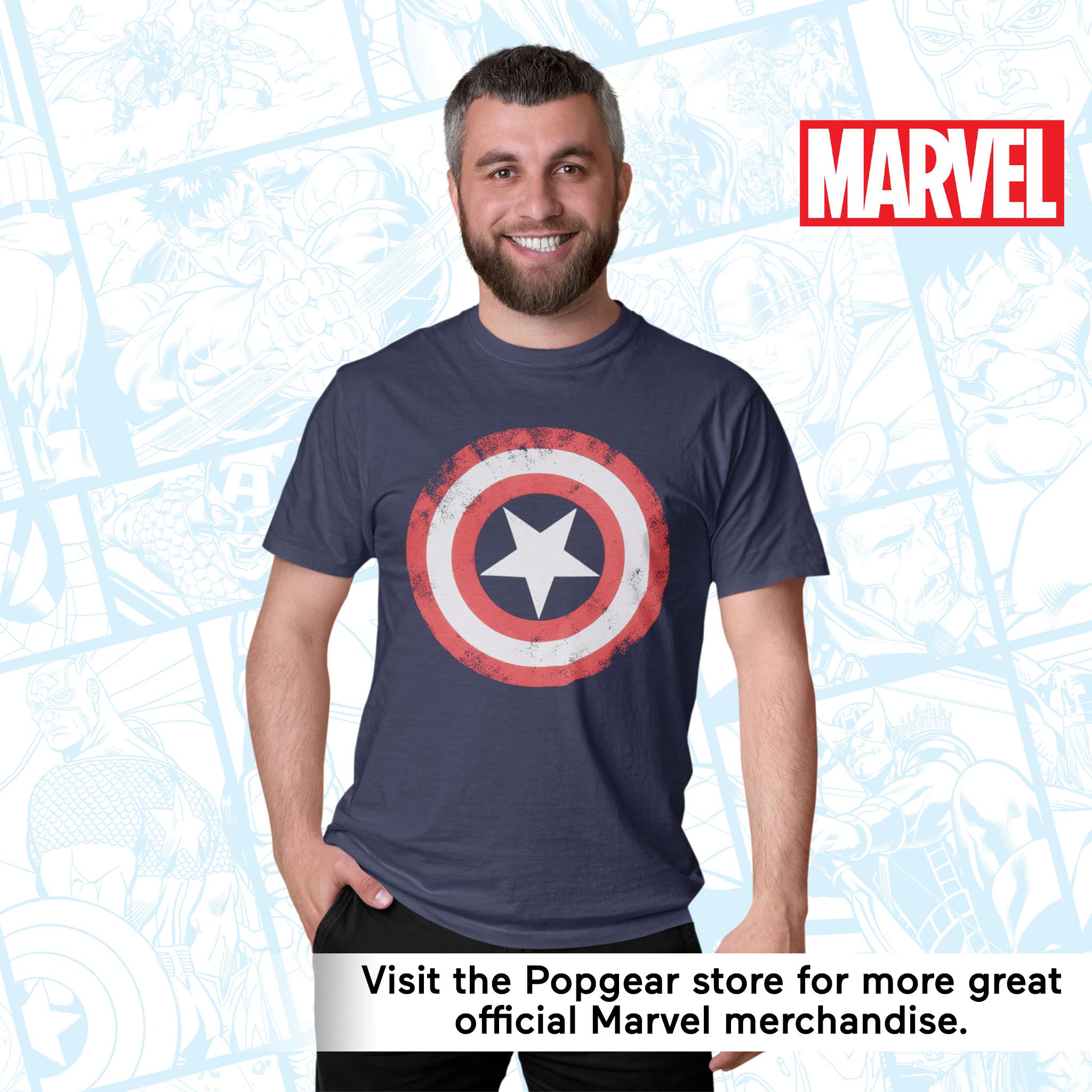 Popgear Men's Marvel Captain America Shield Graphic T-Shirt - Superhero Cotton Tee for Casual Wear & Comic Con Cosplay