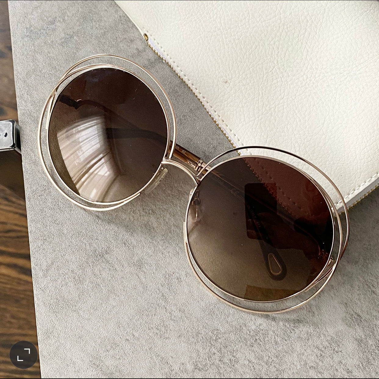 Chloe Carlina Gold Oversized Round Sunglasses for Women - UV Protection Fashion Sunglasses - Perfect for Beach, Driving & Outdoor Activities