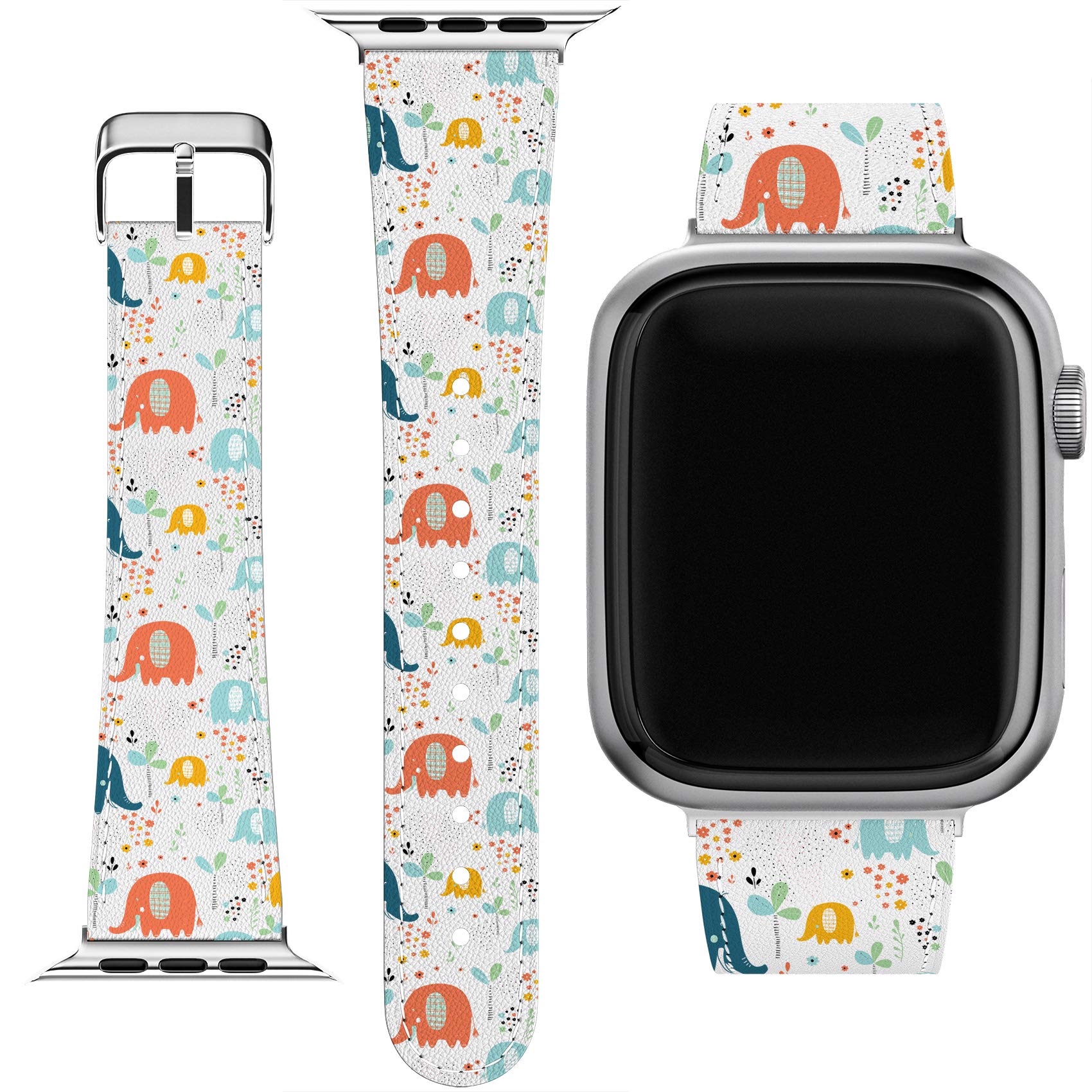 Premium Apple Watch Bands Compatible with Series 7/6/5/4/3/2/1/SE (38-45mm) & Matching Phone Case Strap - Stylish PU Leather with Animal Print, Floral & Elephant Designs - Perfect for Workouts, Office Wear & Fashion Accessories