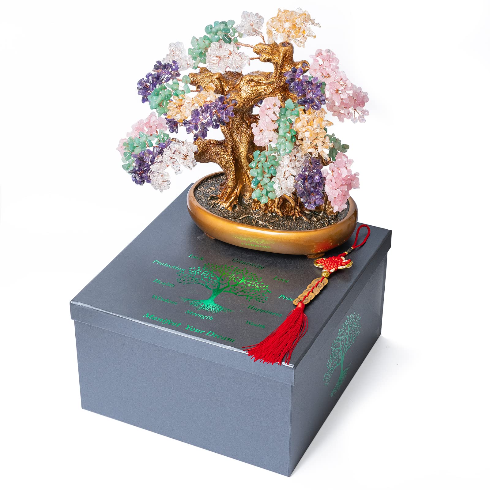Natural Chakra Gemstone Crystal Bonsai Tree of Life - Large Feng Shui Money Tree for Luck & Wealth (1,251 Gemstones) - Spiritual Healing, Home Office Desk Decor, Meditation Gift for Positive Energy