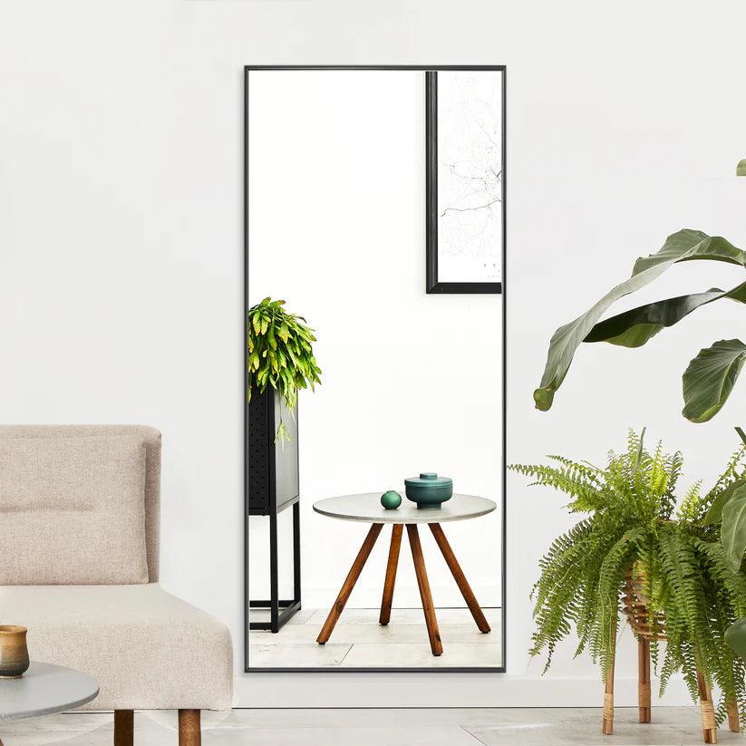 Sleek Modern Black Aluminum Framed Wall Mirror - Full Length Floor Mirror for Bedroom, Living Room & Entryway Decor
