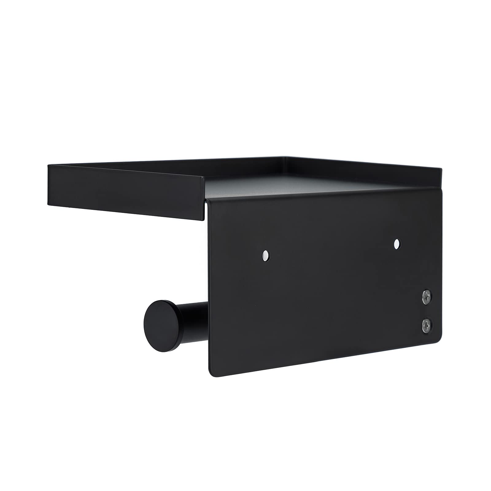 Premium SUS304 Stainless Steel Toilet Paper Holder with Shelf - Matte Black Wall Mount Bathroom Tissue Roll Hanger - Strong Adhesive & Durable for Home, Office, Hotel Restroom Organization