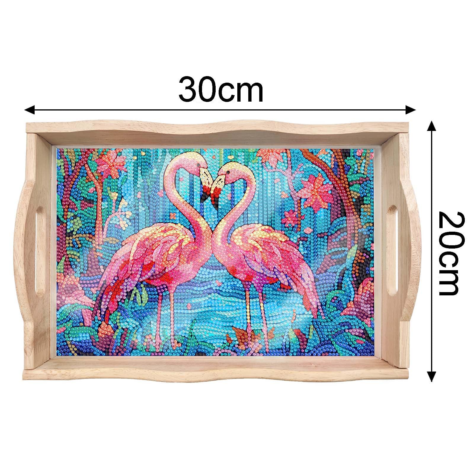 Handmade Diamond Art Wooden Tray - DIY Dot Drilled Rectangle Serving Tray for Restaurant, Snacks, Tea & Coffee | Flamingo Design | Perfect for Home Decor, Gift Giving & Craft Projects