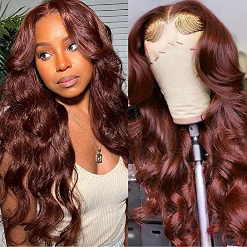 Beauty Forever #33B Reddish Brown Body Wave 4X1 Lace Part Human Hair Wig for Women | 24 Inch Copper Red Body Wave T-Part Lace Closure Wig with Pre-Plucked Hairline & Baby Hair | 150% Density | Perfect for Daily Wear, Cosplay & Special Occasions