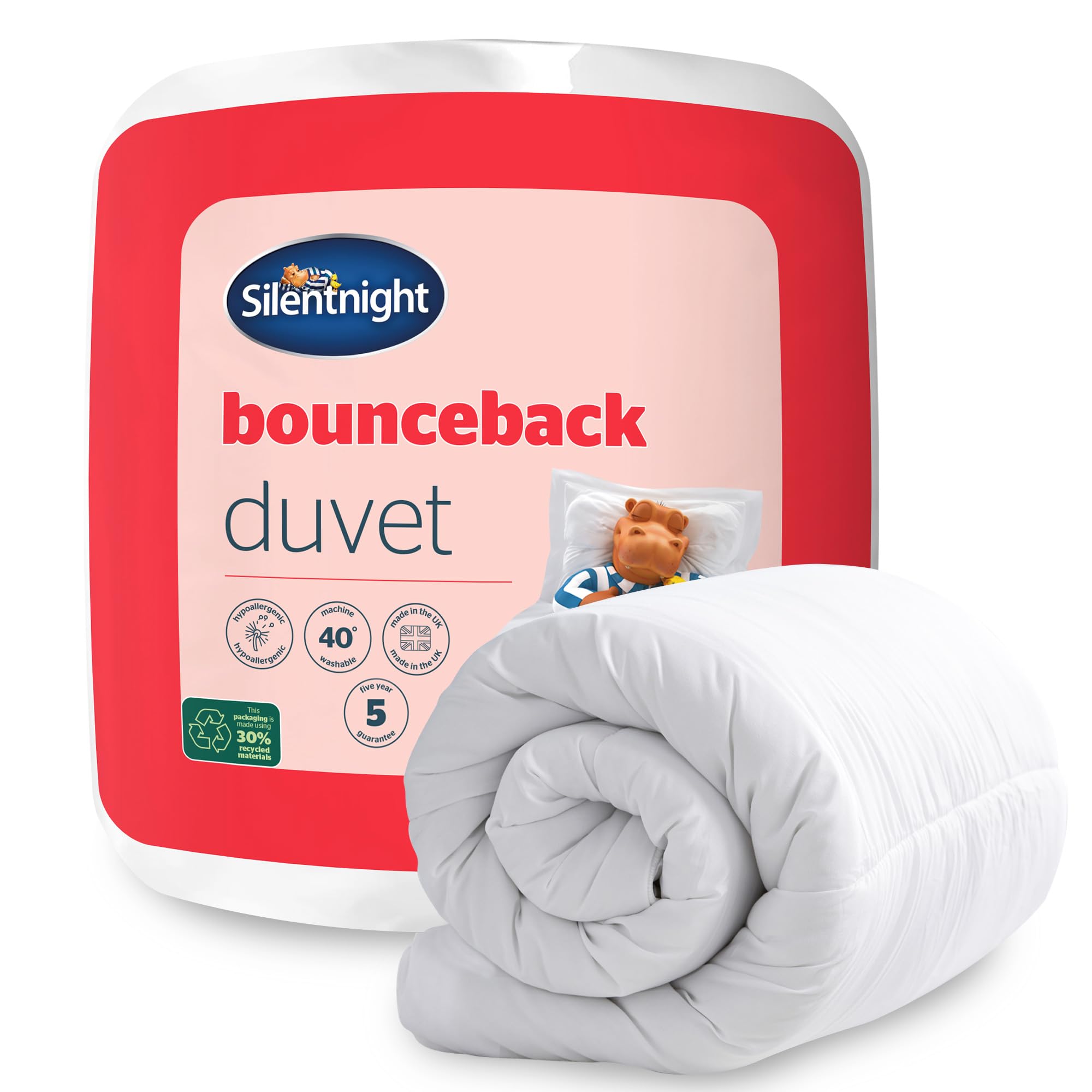 Silentnight Bounceback Duvet 10.5 Tog - All Season Winter Quilt, Machine Washable & Hypoallergenic - Double Size, White - Perfect for Cold Nights & Allergy Sufferers