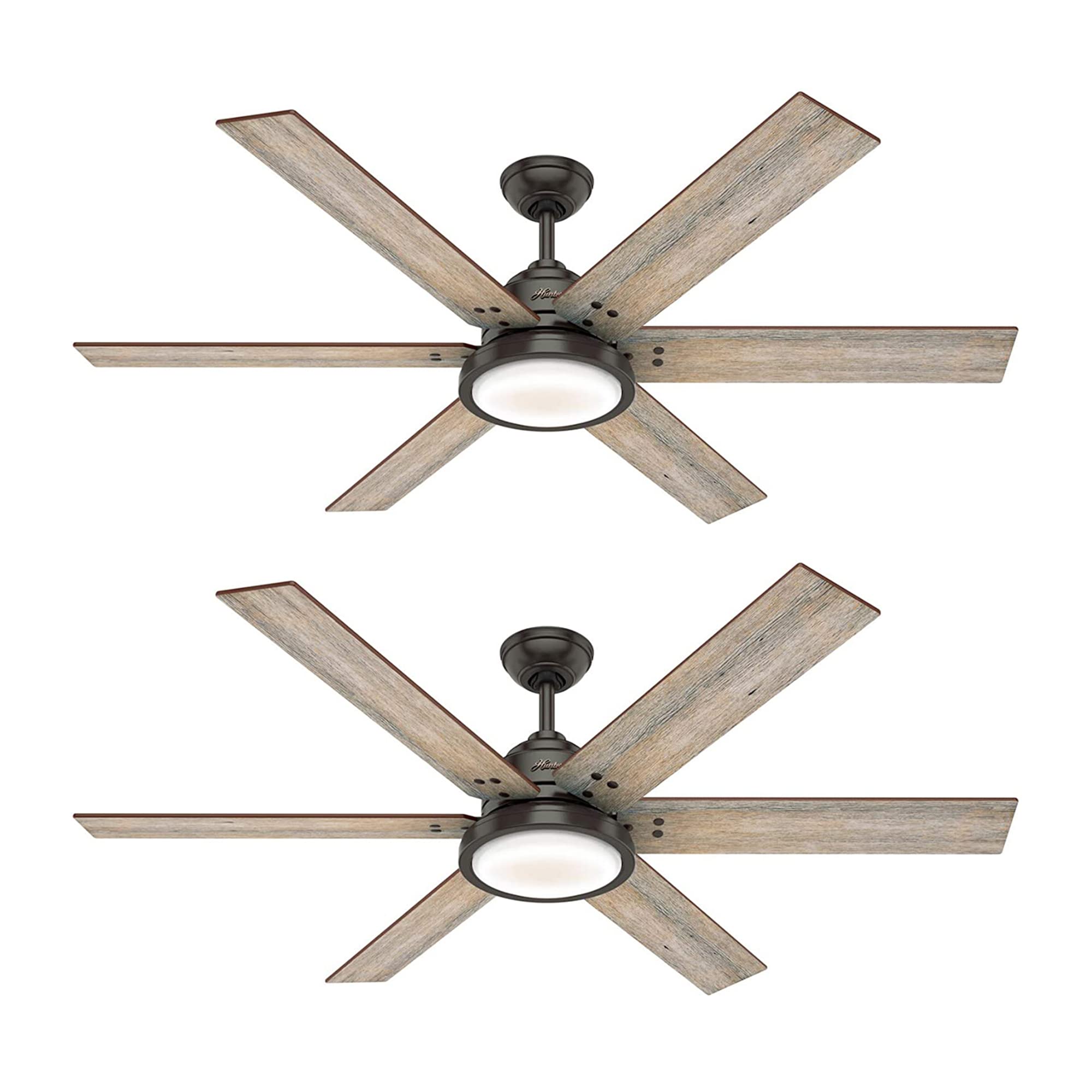 Hunter Fan Company 59461 60-Inch Ceiling Fan with LED Light & Remote Control - 3 Speed, Reversible Blades, Noble Bronze (2 Pack) - Perfect for Living Room, Bedroom, and Outdoor Patio Cooling