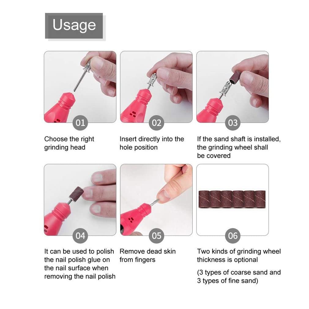 Professional Electric Nail Drill Kit - USB Portable Manicure Pedicure Machine for Acrylic Nails, Polishing, Shaping & Exfoliating | Perfect for Home & Salon Nail Care (Pink)