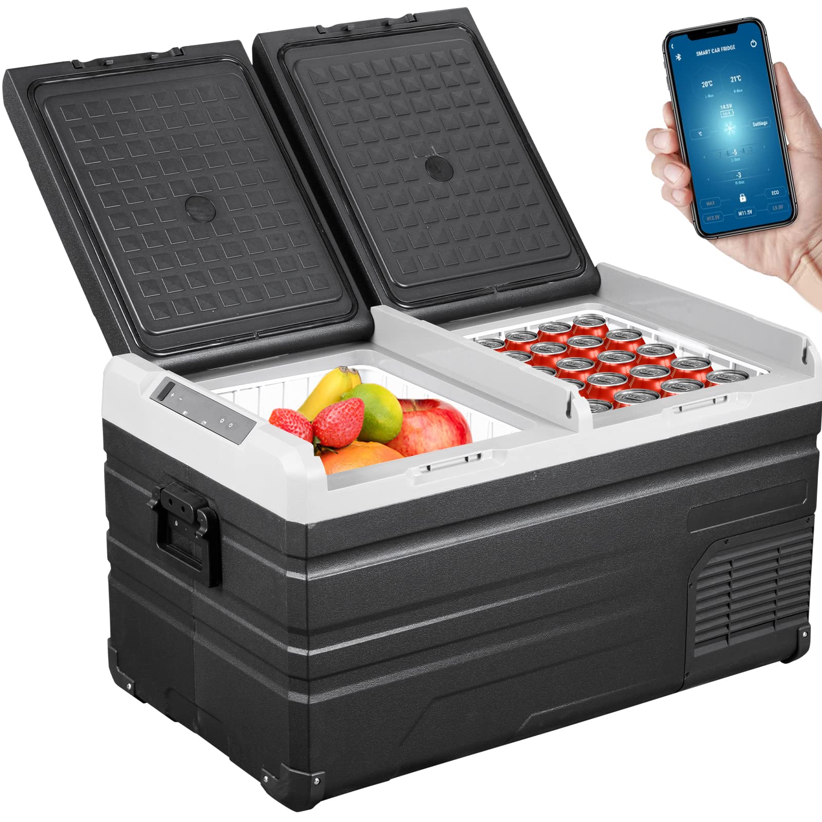 VEVOR 12V/24V DC & 110-240V AC 80 Quart Dual Door Portable Refrigerator Freezer - Electric Compressor Cooler for Truck, RV, Boat, Camping, Travel & Home Use | Compact Fridge for Food, Drinks & Medication Storage
