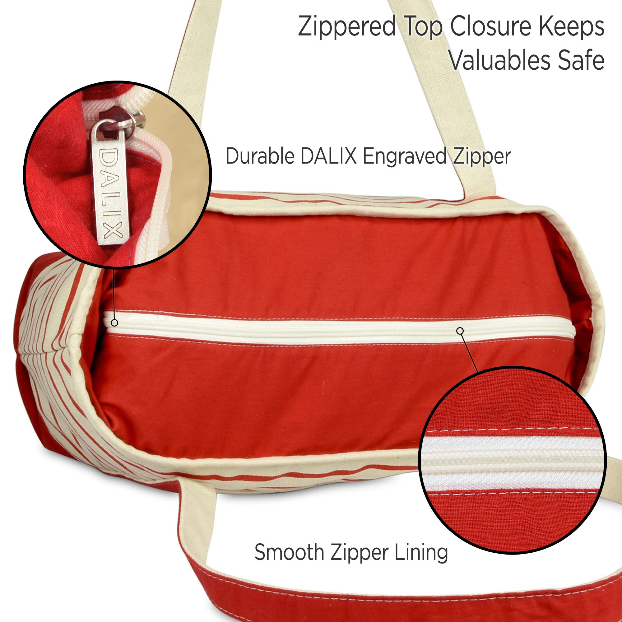 DALIX Medium Stripe Tote Bag - Red Cotton Canvas Shoulder Bag for Women | Stylish & Durable Handbag for Work, Travel & Shopping