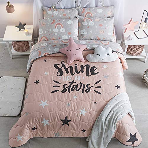 Reversible Teens Comforter Set Twin Size 3PCS - Stars Design Bedding with Pillow Cover & Decorative Cushion | Soft & Cozy for Kids & Teens Bedroom Decor