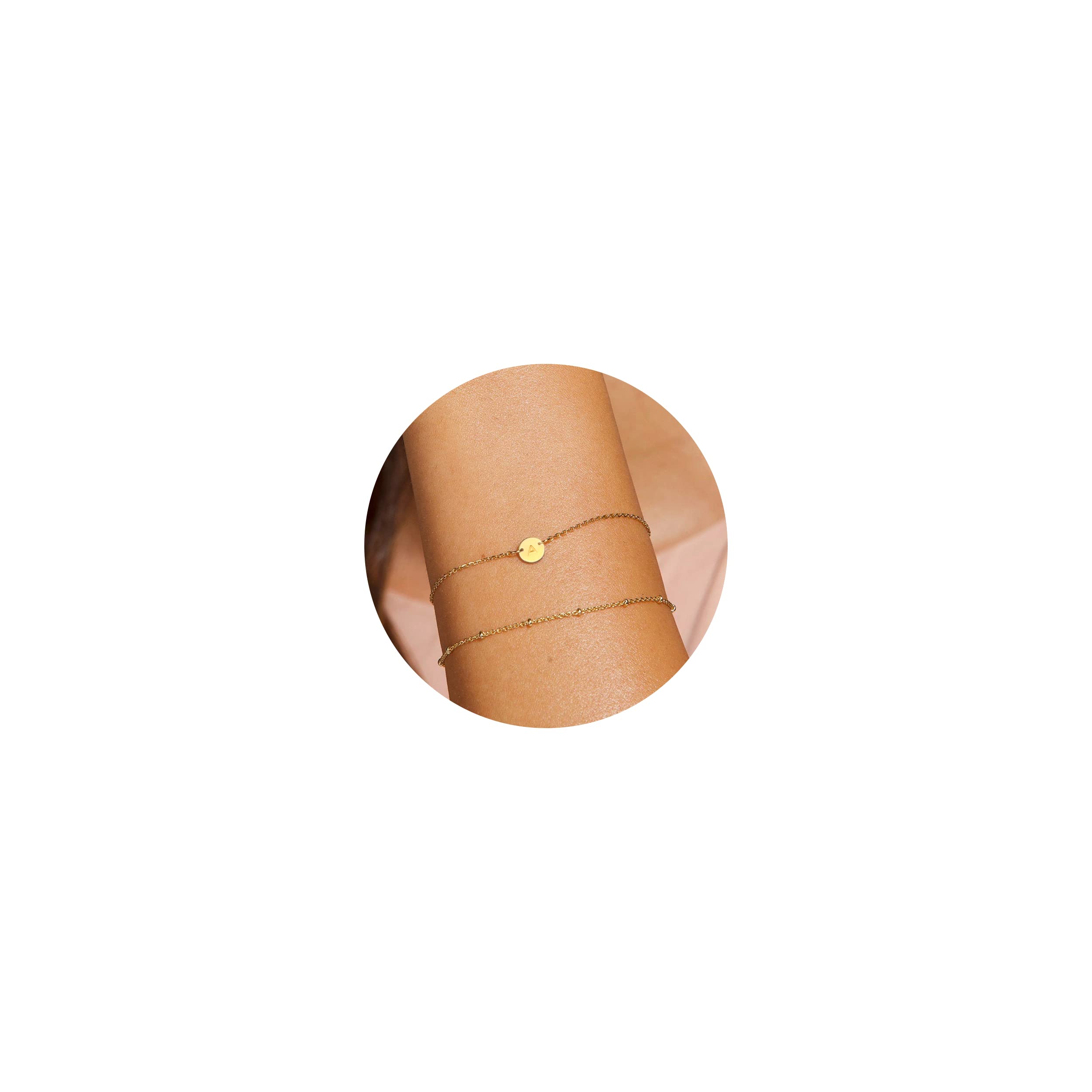 14K Gold Plated Personalized Initial Letter Charm Bracelet for Women & Teen Girls - Dainty Layered Beaded Alphabet Jewelry Gift (A-Z) - Perfect for Birthdays, Anniversaries & Everyday Wear