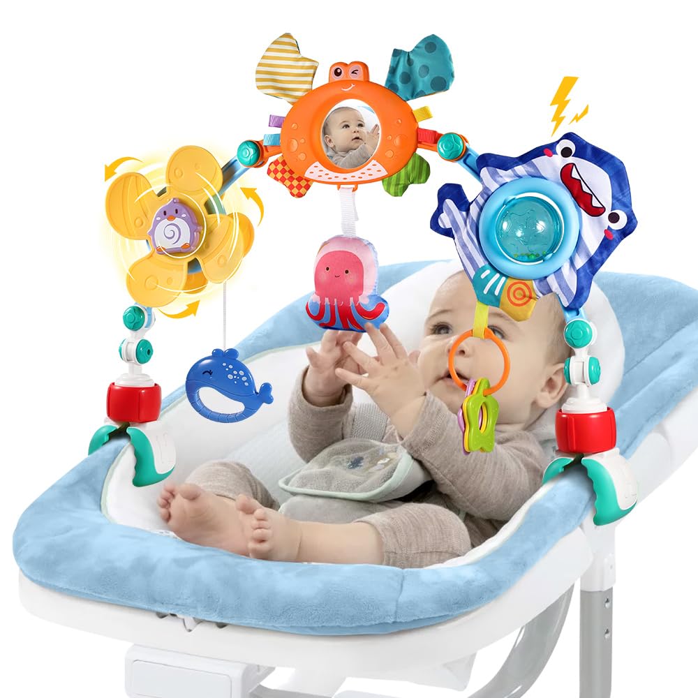 Adjustable Baby Stroller & Crib Mobile Activity Arch Toy with Music & Sensory Hanging Toys - Travel Crib Bouncer Bassinet Toy for Boys & Girls 0-24 Months | Perfect for Car Seat, Stroller & Nursery Playtime