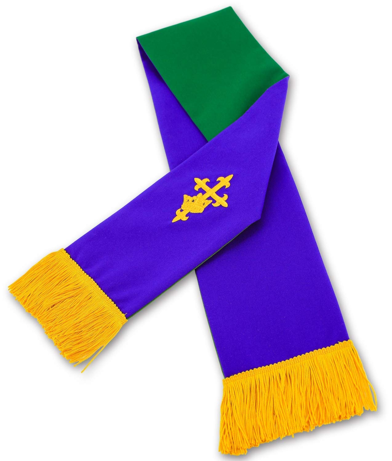 GraduatePro Reversible Parament Set of 3 - Light Green & Purple Embroidered Cross IHS for Church Altar Decor, Pulpit & Lectern Cover, Christian Worship Supplies