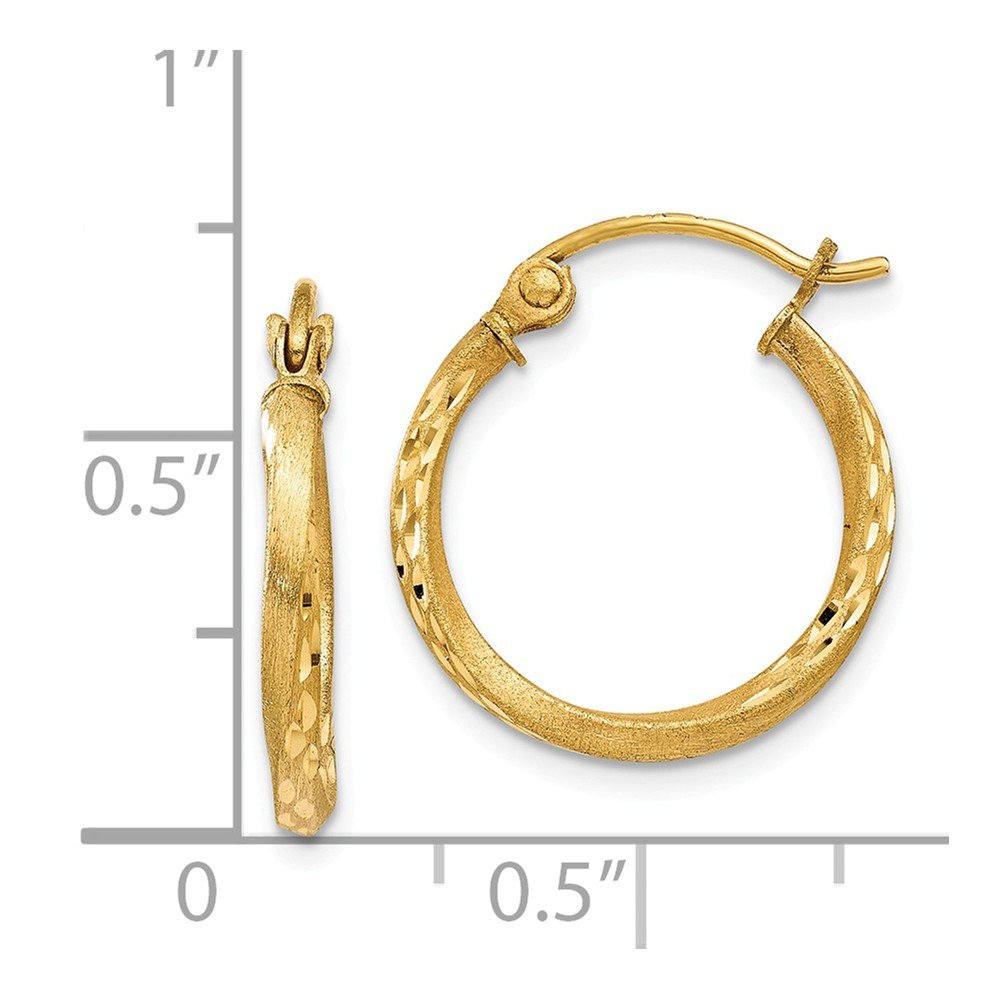 14K Yellow Gold Satin Diamond Cut Hollow Twisted Hoop Earrings for Women - Elegant Dangle Hoops for Party, Wedding & Everyday Wear