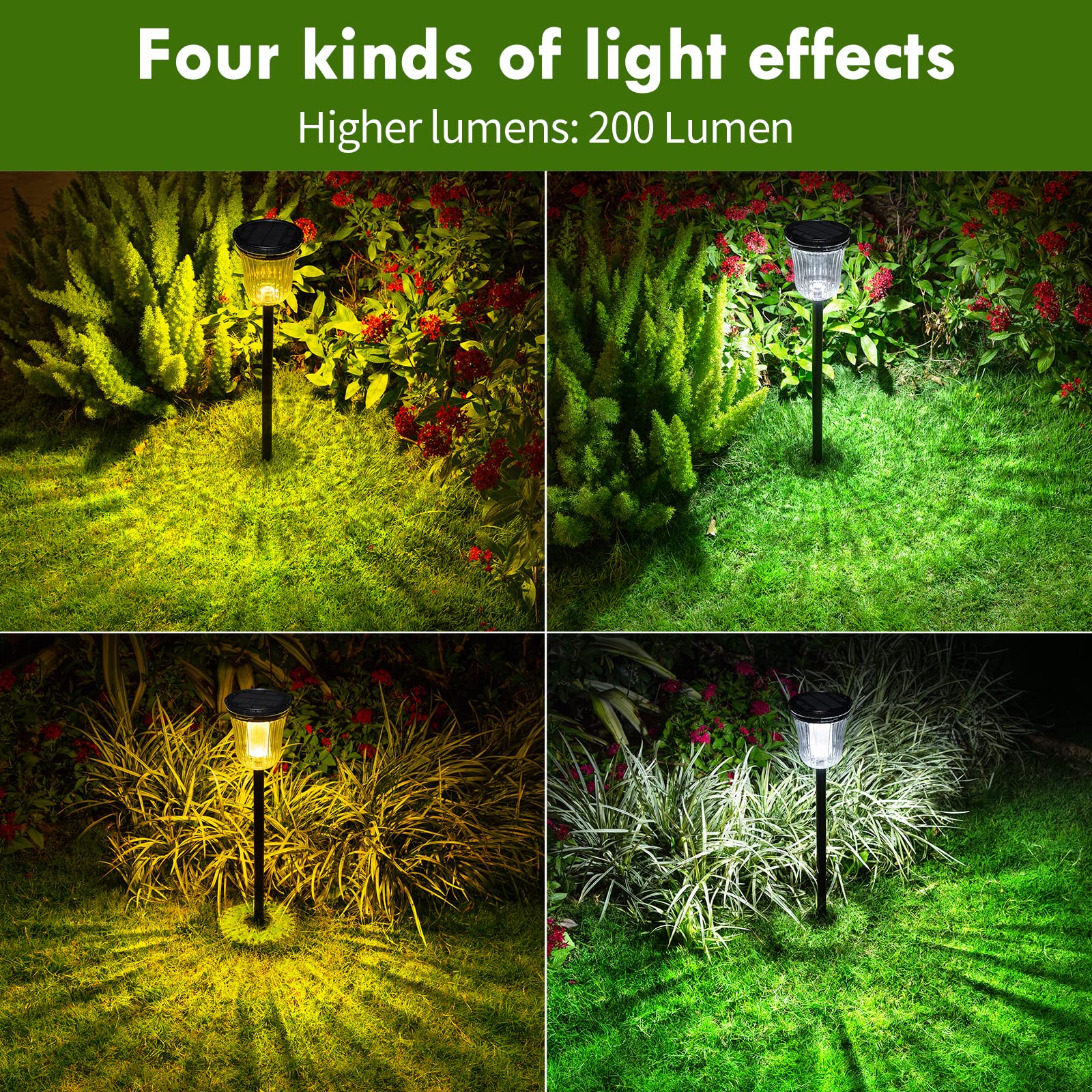 Solar Pathway Lights Outdoor - 4 Pack Waterproof 200 Lumens Super Bright Solar Garden Lights with Auto On/Off (Up to 14 Hours) - Perfect for Yard, Lawn, Walkway, Driveway, and Garden Path Lighting at Night