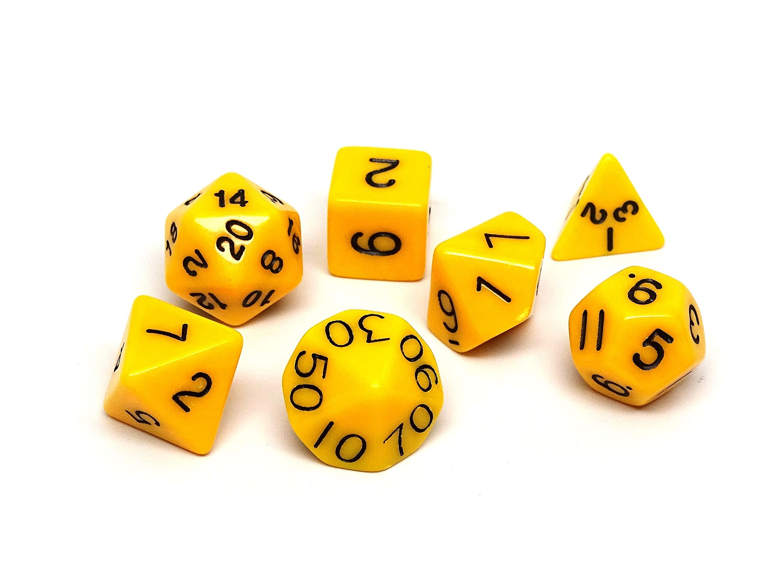 Premium 7-Piece Polyhedral Dice Set for D&D & RPG Games - D20, D12, D10, D8, D6, D4, D00 in Opaque Yellow with Black Numbers - Perfect for Tabletop Gaming, Dungeons & Dragons, Pathfinder, and Role Playing Adventures