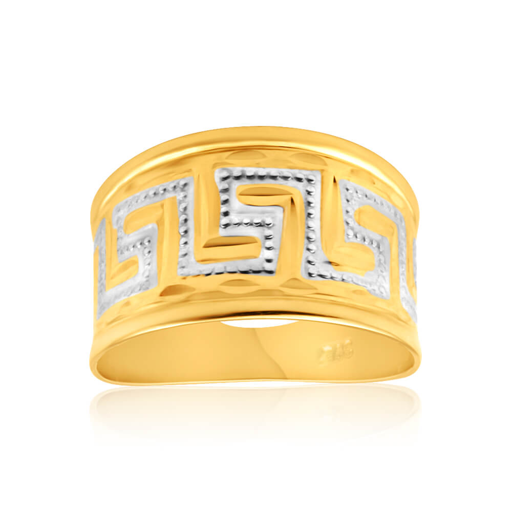 9ct Yellow Gold & White Gold Key of Life Ring - Elegant Symbolic Jewelry for Women, Perfect Gift for Birthday, Anniversary & Special Occasions