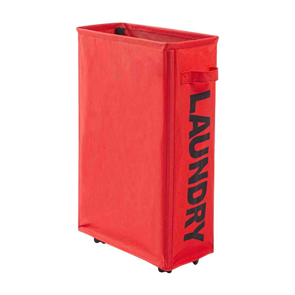 Foldable Laundry Basket with Wheels & Brake Function - Tall Thin Dirty Clothes Hamper (22.8