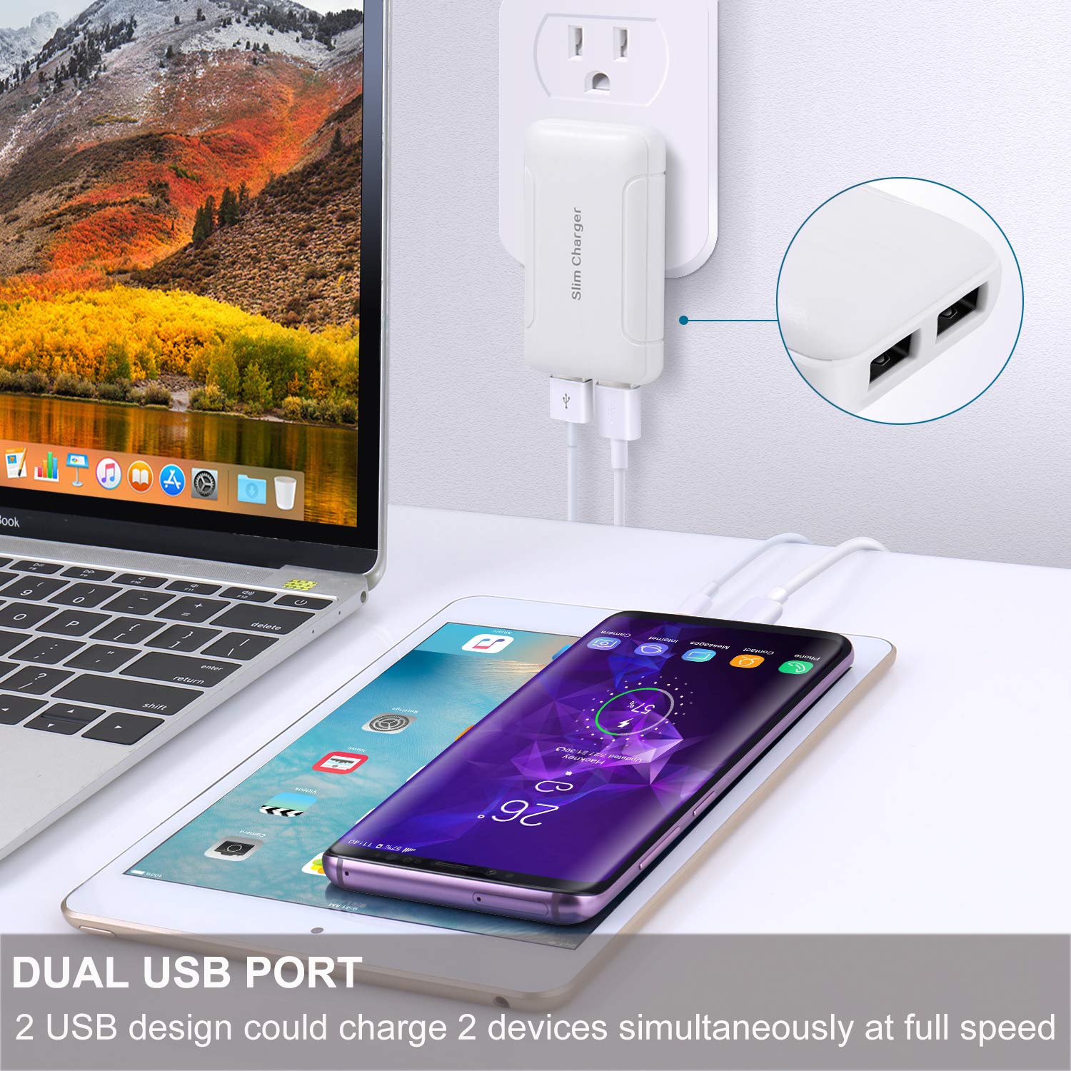 Pofesun Dual Port USB Wall Charger - Fast Charging Power Adapter with Foldable Plug for iPhone 16/15/14/13/12/11 Pro Max, Samsung Galaxy S25/S24/Note 20, LG - Compact & Slim Design for Home, Office, Travel Charging Needs