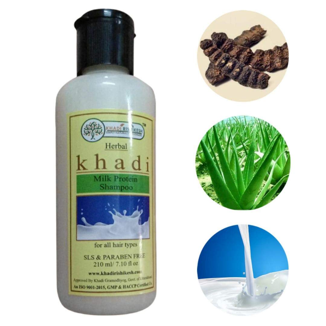 Khadi Rishikesh Ayurvedic Milk Protein Shampoo for Hair Growth | Strengthens & Reduces Hair Fall | Controls Breakage | For Dry, Damaged Hair | Paraben-Free 210ml | Perfect for Daily Hair Care & Scalp Nourishment