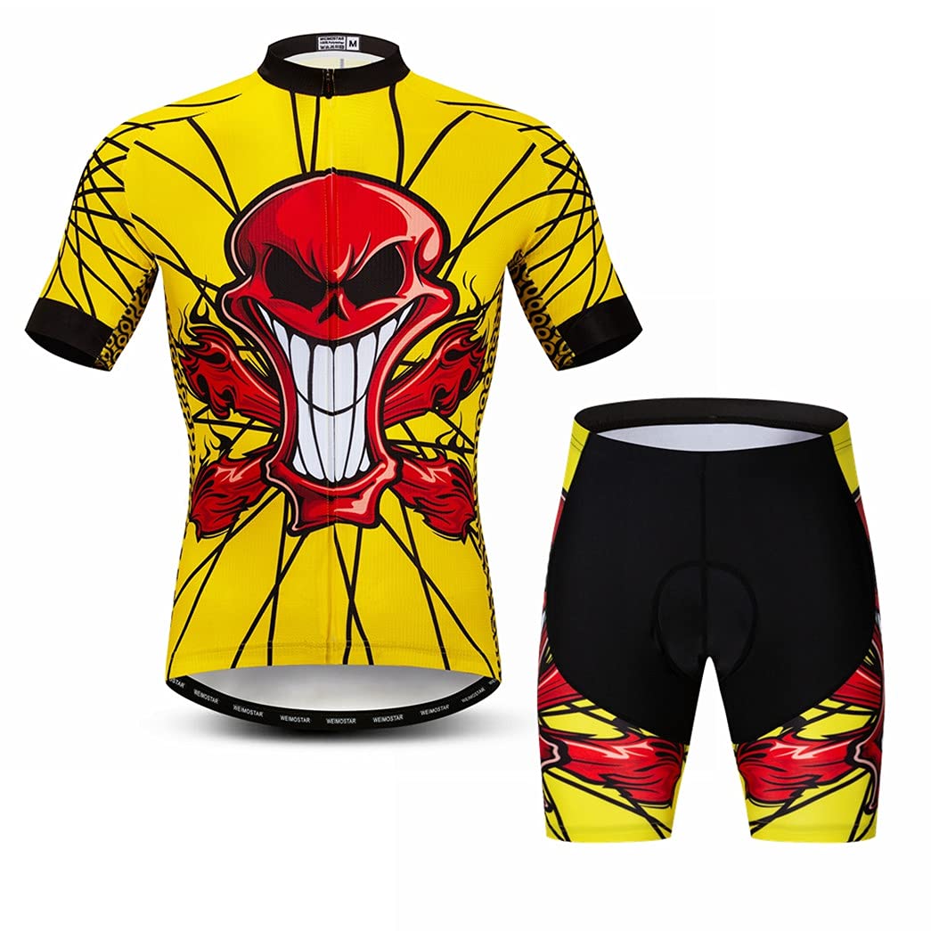 Hotlion Men's Cycling Jersey Set with Gel Pad - Breathable Summer Bike Clothing Suit & 3 Rear Pockets for Road Biking, Mountain Cycling & Outdoor Sports