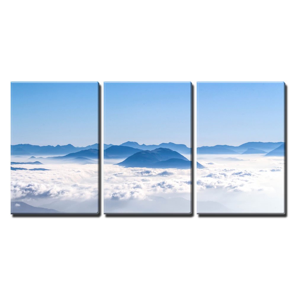 Wall26 - 3 Piece Canvas Wall Art Set: Blue Sky with Sea of Clouds and Mountains - Modern Stretched & Framed Ready to Hang Painting (16