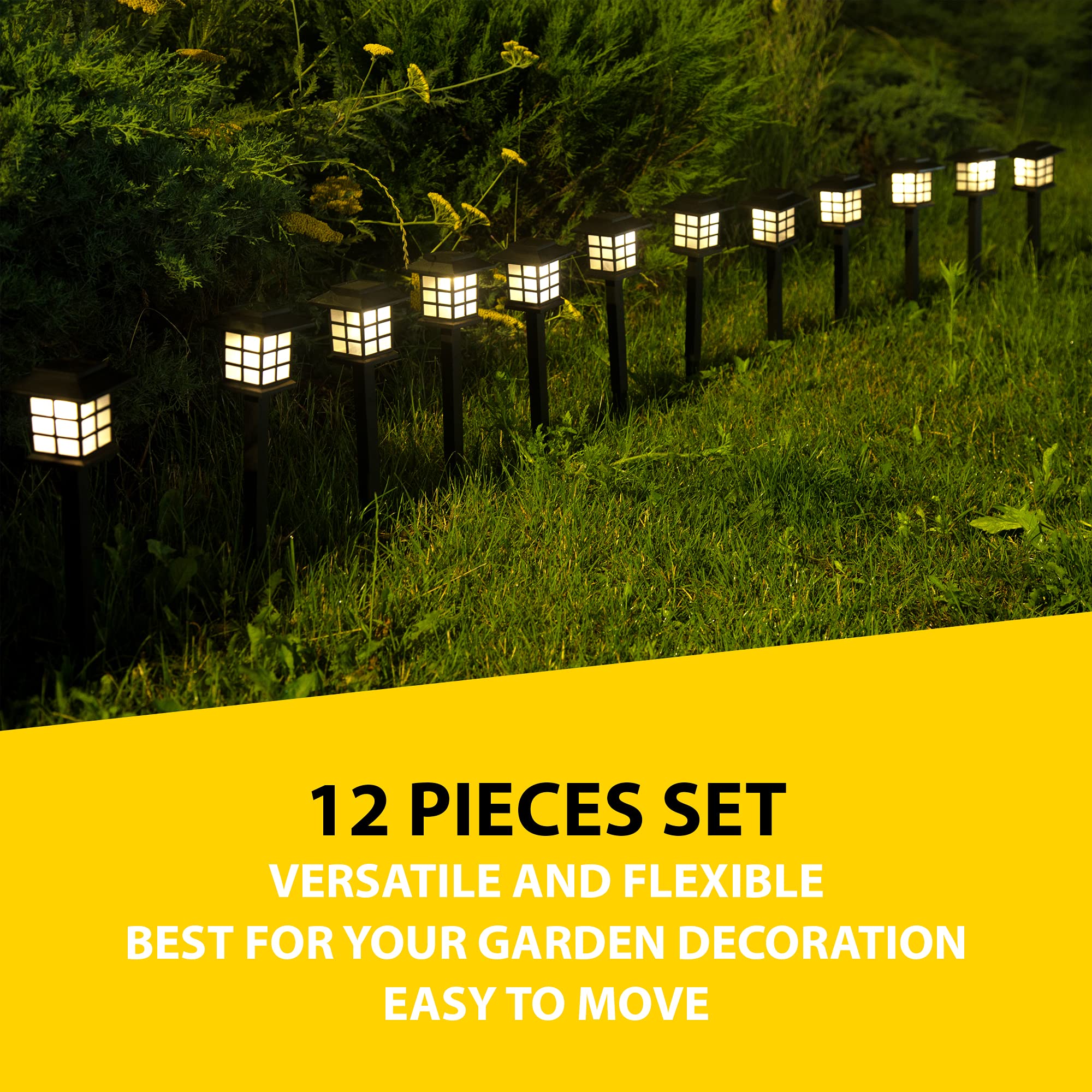 ZONETECH 12-Pack Solar Powered Outdoor LED Lights – Waterproof Bright Pathway Lighting for Walkway, Patio, Yard, Lawn & Garden – Perfect for Nighttime Safety & Landscape Decoration