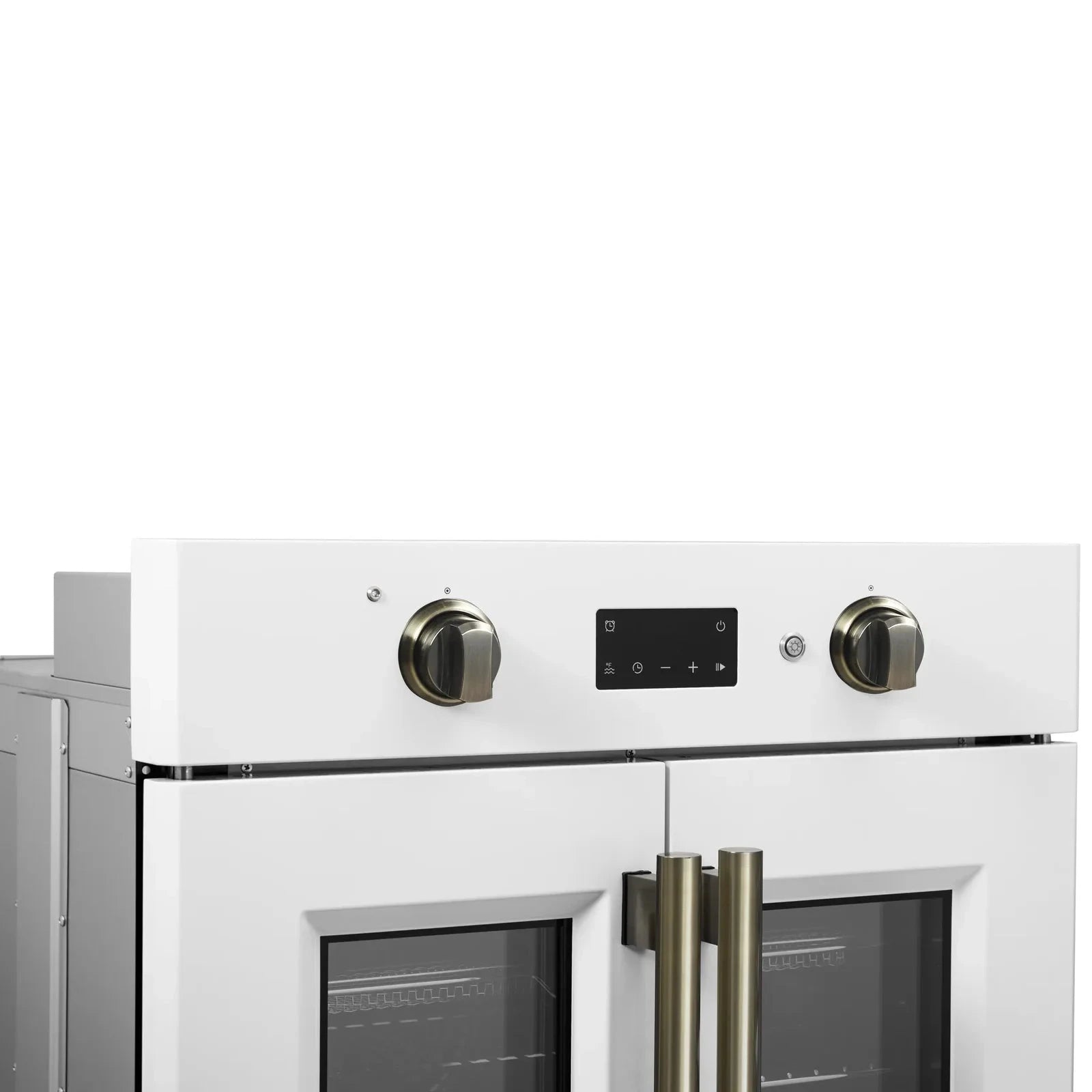 Forno Asti 30-Inch French Door Electric Wall Oven - White with Antique Brass Trim, Built-in Convection Oven, Self-Cleaning, FBOEL1333 30WHT - Perfect for Modern Kitchens & Home Baking