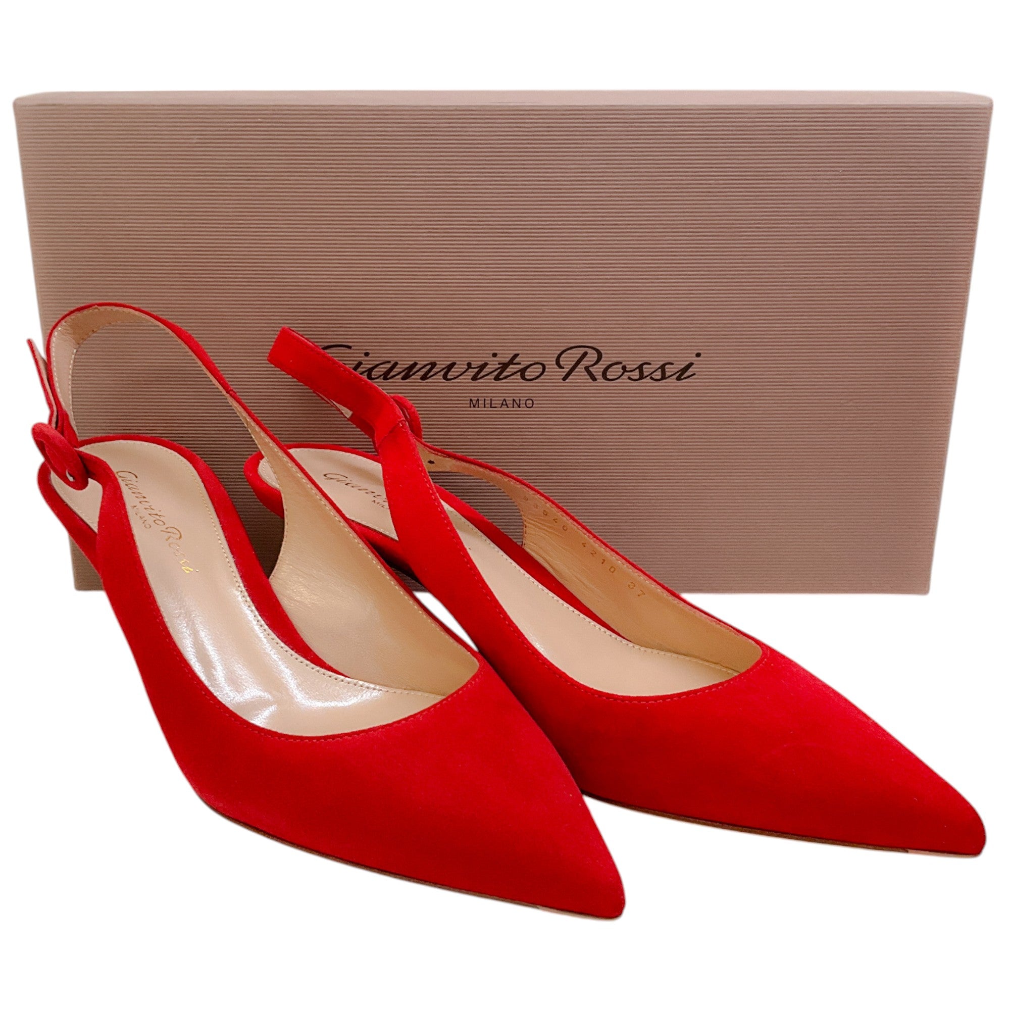 Gianvito Rossi Tabasco Red Suede Anna Slingback Pumps - Women's Luxury High Heels for Party, Wedding & Evening Events | Elegant Dress Shoes for Special Occasions