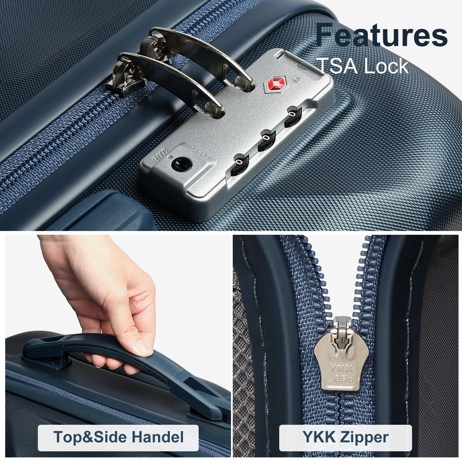 Somago 3-Piece ABS Hardside Luggage Set with TSA Lock, YKK Zipper & Spinner Wheels - 20in Carry-On Suitcase & Weekender Bags for Travel (Ice Blue) - Perfect for Business Trips, Family Vacations & International Air Travel