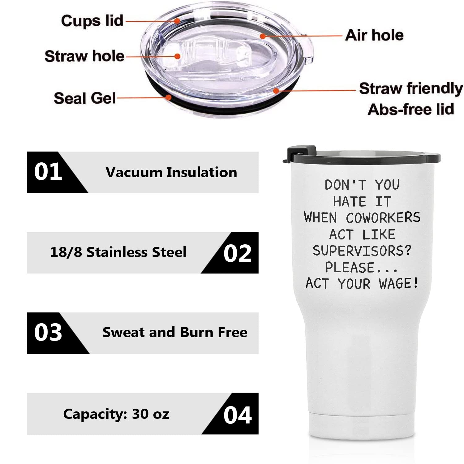 30oz Stainless Steel Travel Tumbler - Funny Office Gift for Coworkers with 'Don't You Hate It When Colleagues Act Like Supervisors' Slogan | Perfect for Workplace, Office Parties & White Elephant Gifts