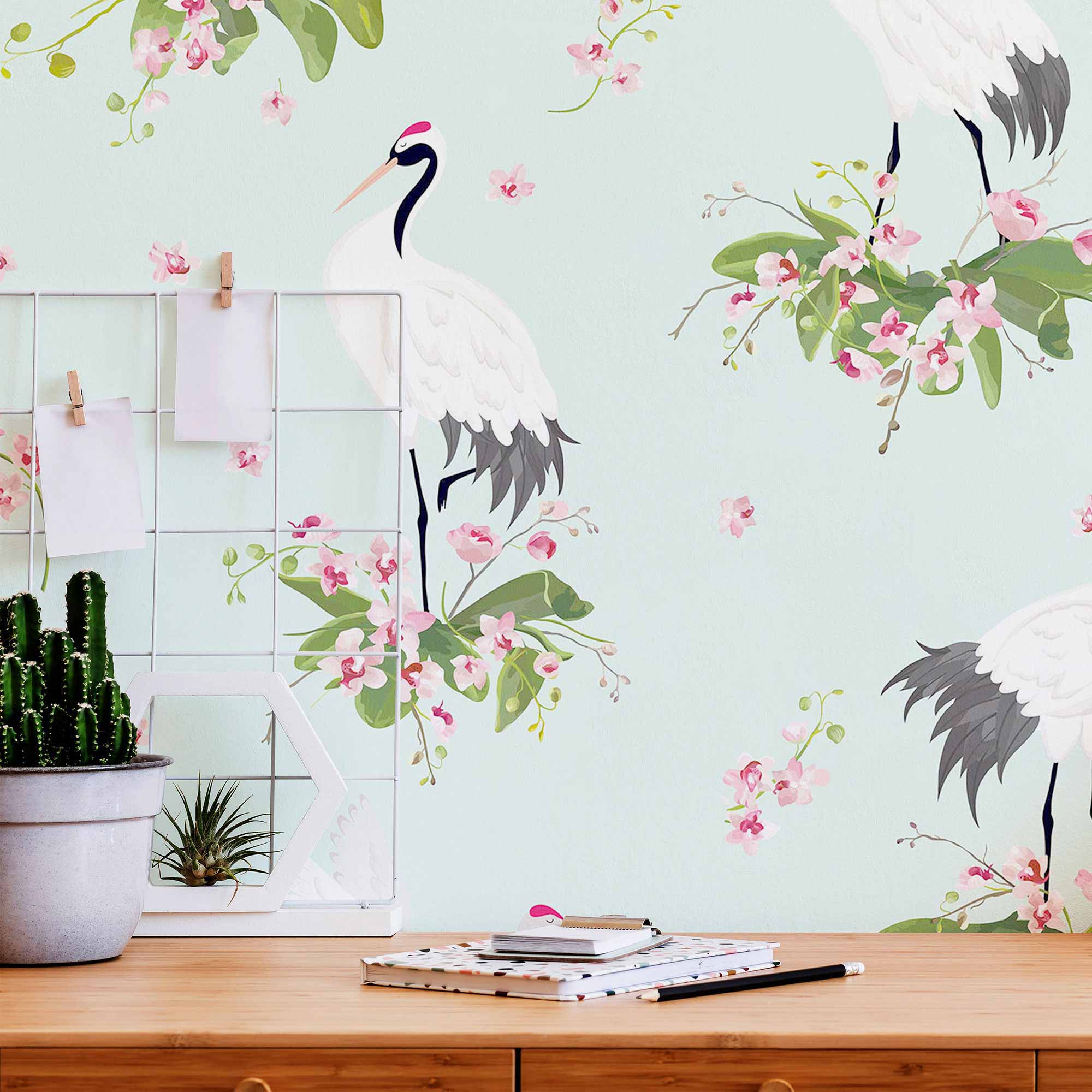 Blue Birds Peel and Stick Removable Wallpaper - Self-Adhesive Decorative Wall Covering for Bedroom, Nursery, Living Room & Home Decor - Easy to Install & Remove - Pattern 0262