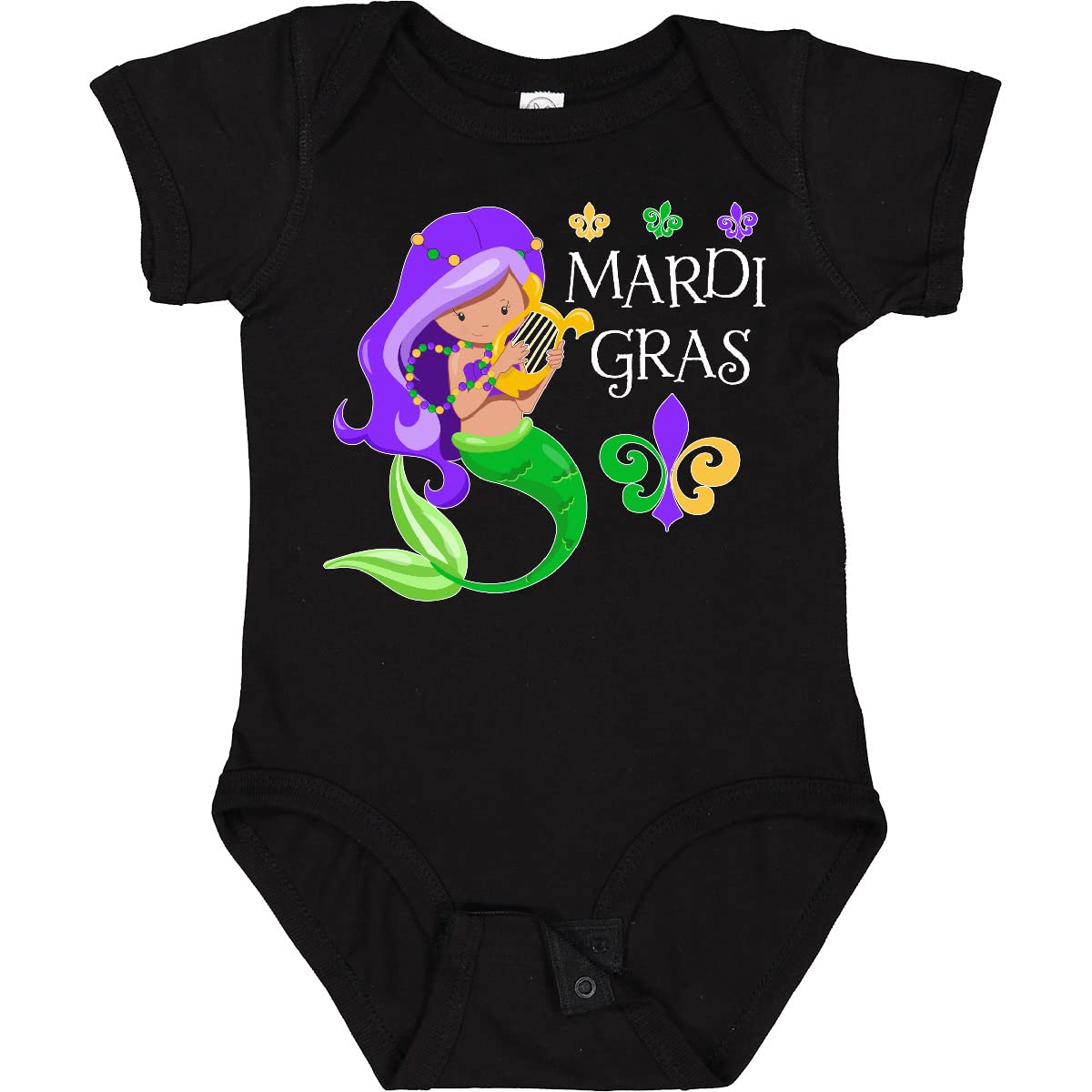 Inktastic Mardi Gras Mermaid with Harp and Beads Baby Bodysuit - Cute Infant Onesie for Carnival, Birthday & Photo Shoots | Soft Cotton Newborn Outfit for Festive Celebrations