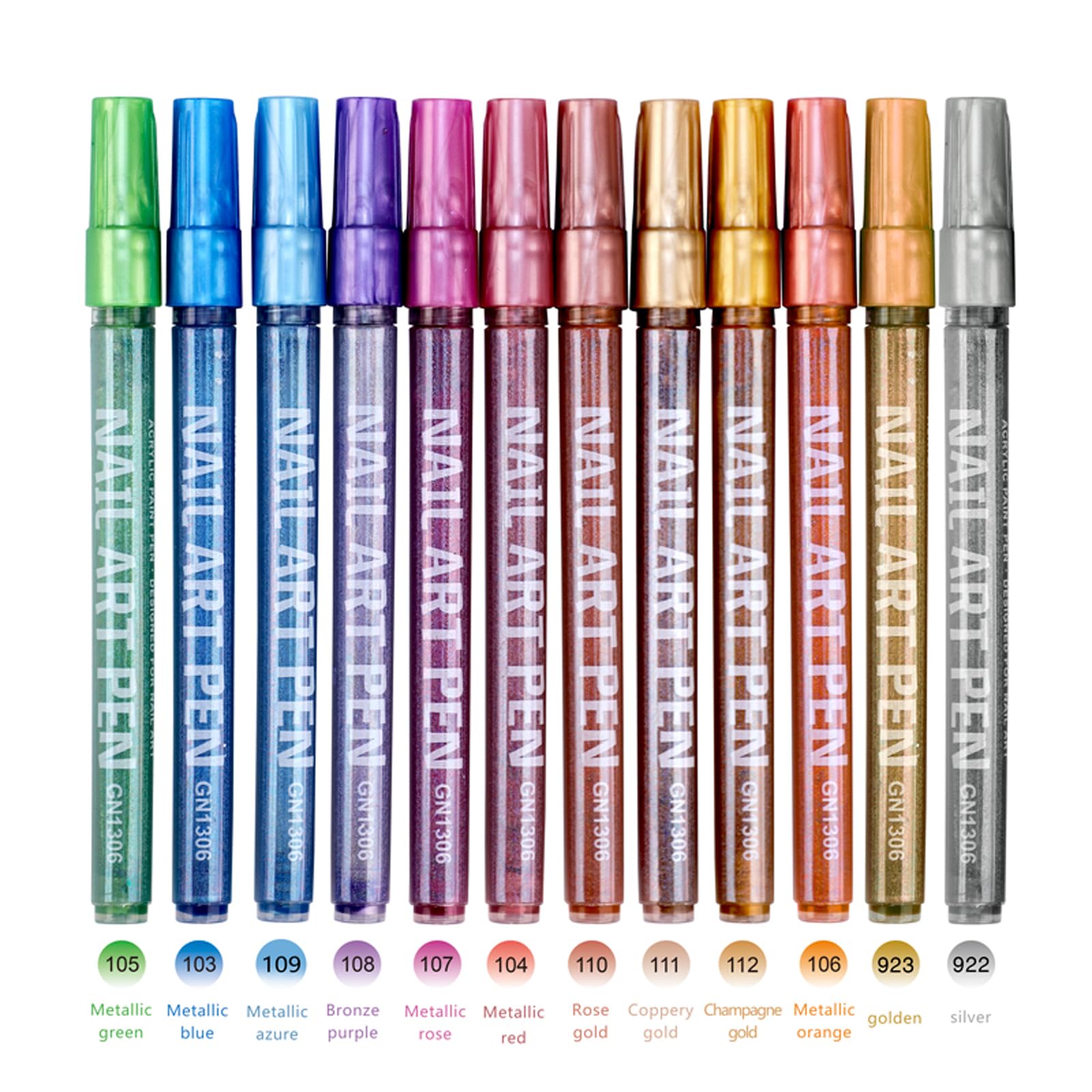 12-Piece Nail Art Pen Set - Professional Acrylic Paint Pens for Nail Design, Dotting Tools & Graffiti Liner Pens | Perfect for Salon, DIY Manicure & Nail Art Enthusiasts (Pearlescent Metallic Colors) - Great for Home Use, Professional Salons, and Creative Nail Art Projects