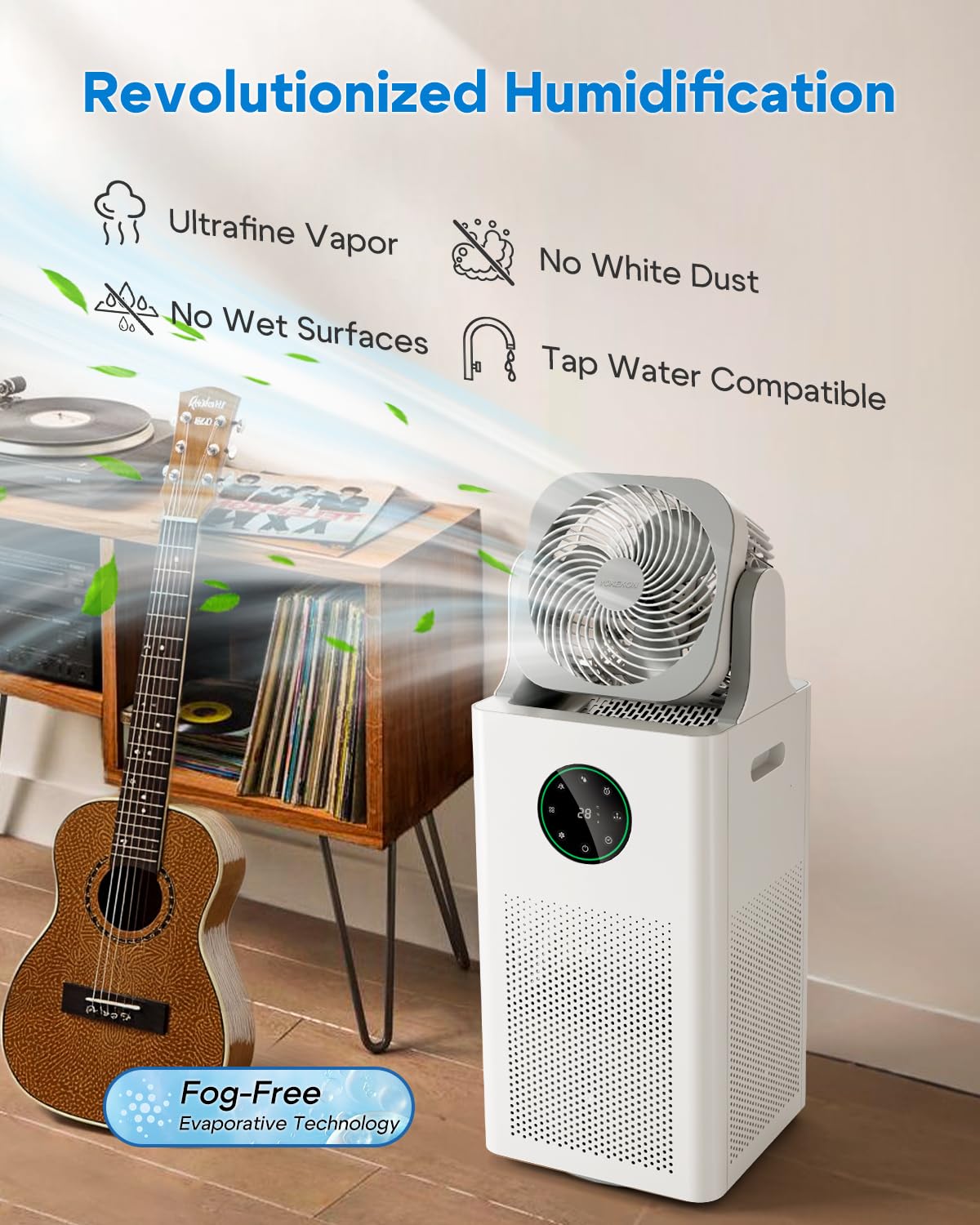 YOKEKON 4L Air Purifier and Humidifier Combo with Oscillating Fan - 2-in-1 Evaporative Humidifier for Large Rooms, Bedroom, Office - Quiet Sleep Mode, Timer Function - Ideal for Baby, Adults & Home Use (White)