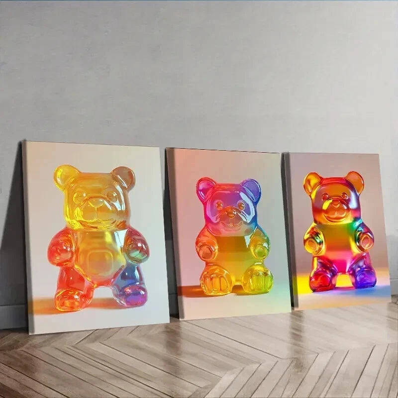 3-Piece Gummy Bear Wall Art Set - Framed Canvas Paintings 50x70cm - High Quality Print - 100% Australian Made - Ready to Hang - Perfect for Kids Room, Nursery Decor & Playroom Wall Art