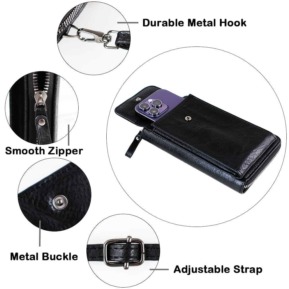 Women's Small Crossbody Bag with Credit Card Slots - Stylish Cell Phone Purse & Wallet (Black) | Perfect for Everyday Use, Travel, Shopping & Running Errands