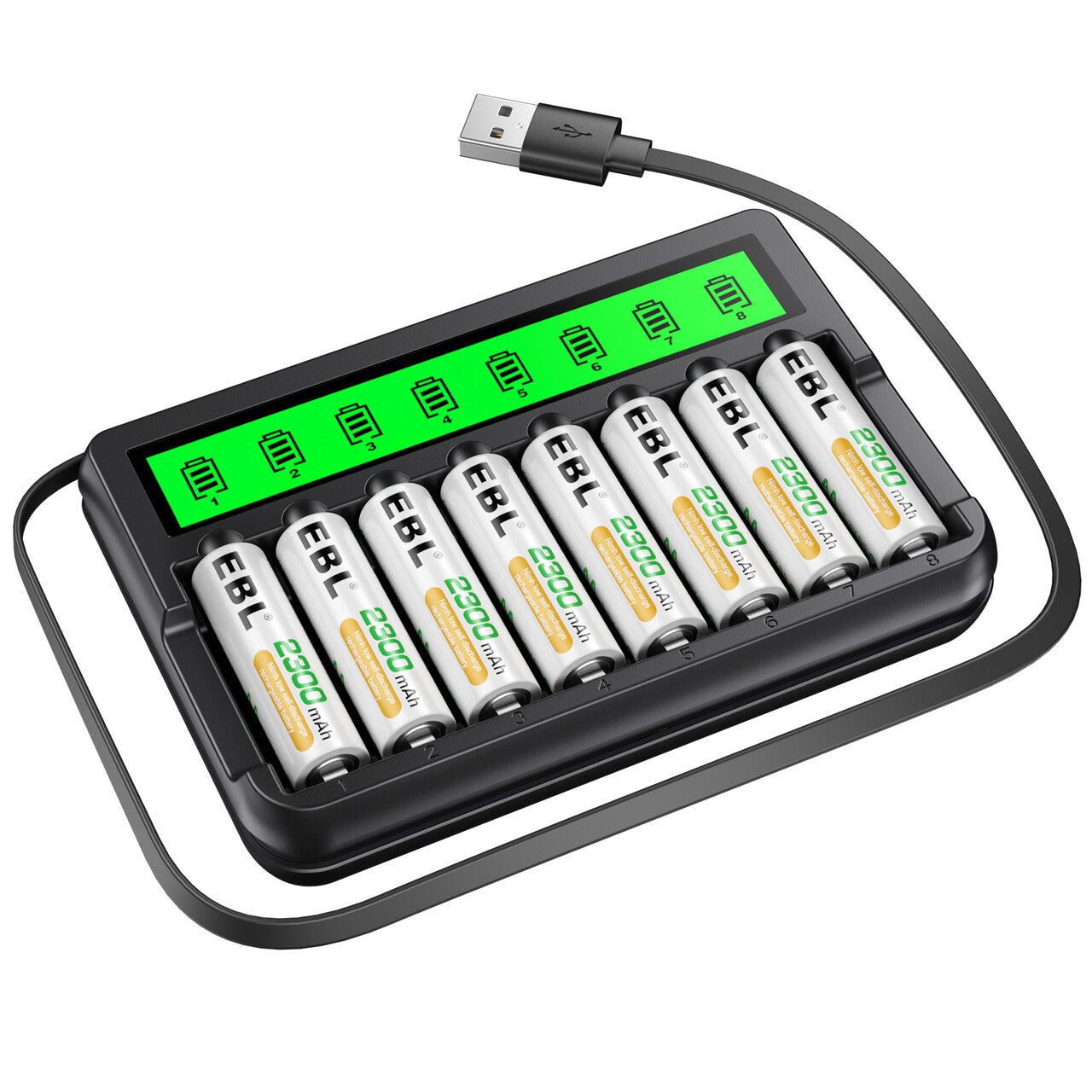 EBL LCD Smart Battery Charger for AA AAA with 8 Rechargeable AA Batteries - Fast Charging for Cameras, Toys, Flashlights & Electronics