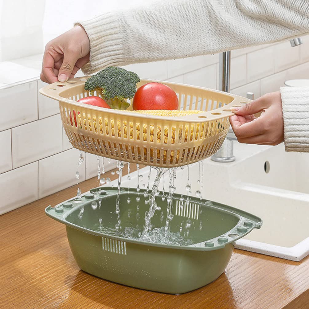 Hemoton 2-Pack Reusable Double Layer Fruit and Vegetable Strainer Colander - Detachable Washing Bowl for Berries, Salad Mixing & Rice Draining - Perfect for Kitchen, Camping & Picnic Use