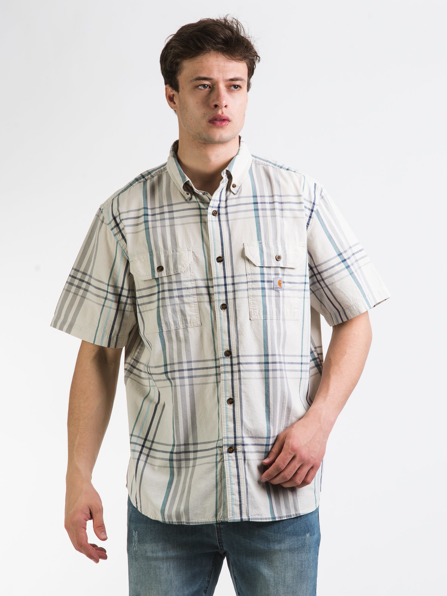 Carhartt Midweight Short Sleeve Plaid Shirt for Men - Comfortable Workwear & Casual Style - Perfect for Outdoor Activities, Construction Work & Everyday Wear