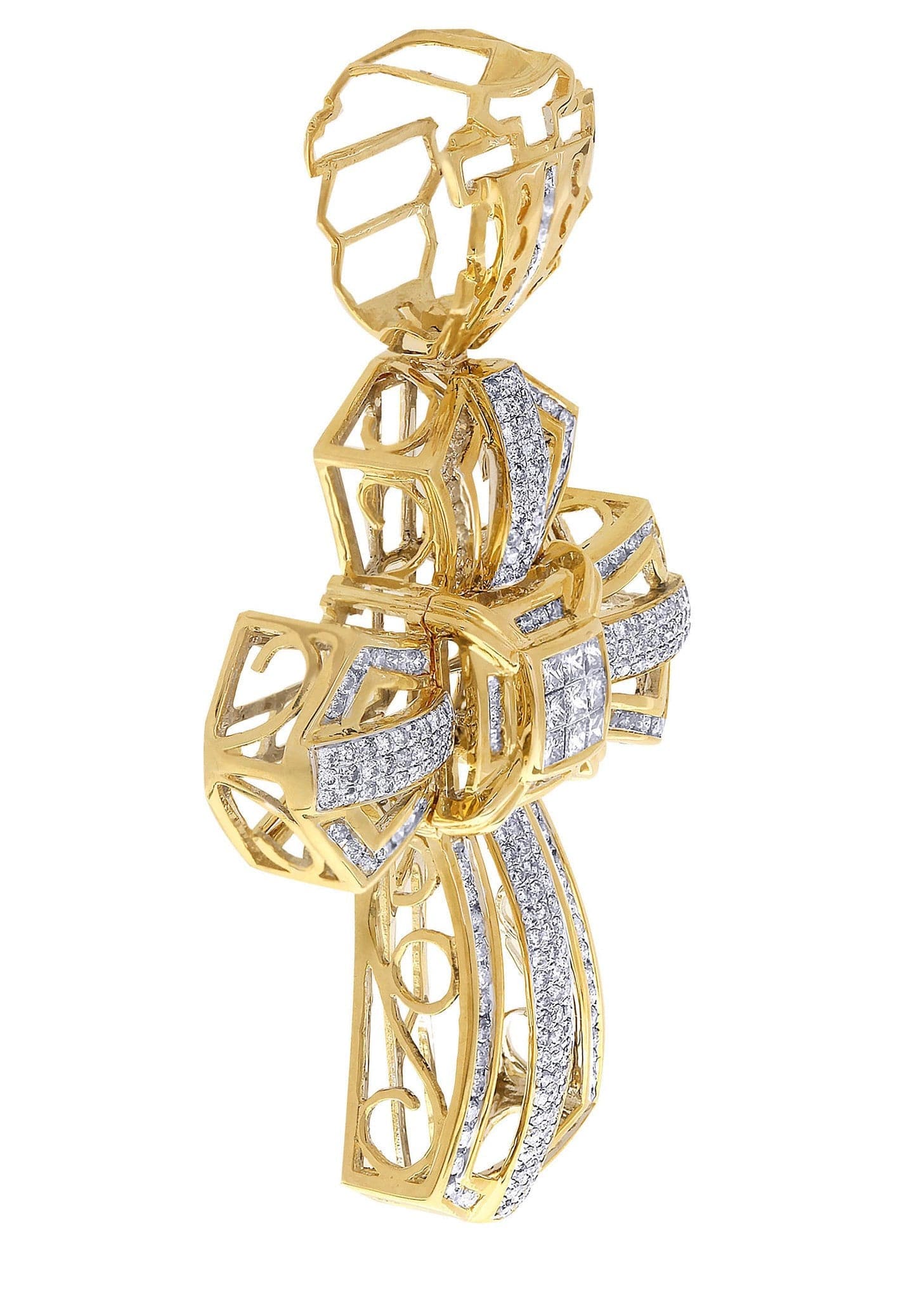 3.05 Carat Diamond Cross Pendant Necklace - 22.98 Grams Solid Gold Religious Jewelry for Women - Perfect for Baptism, First Communion & Special Occasions