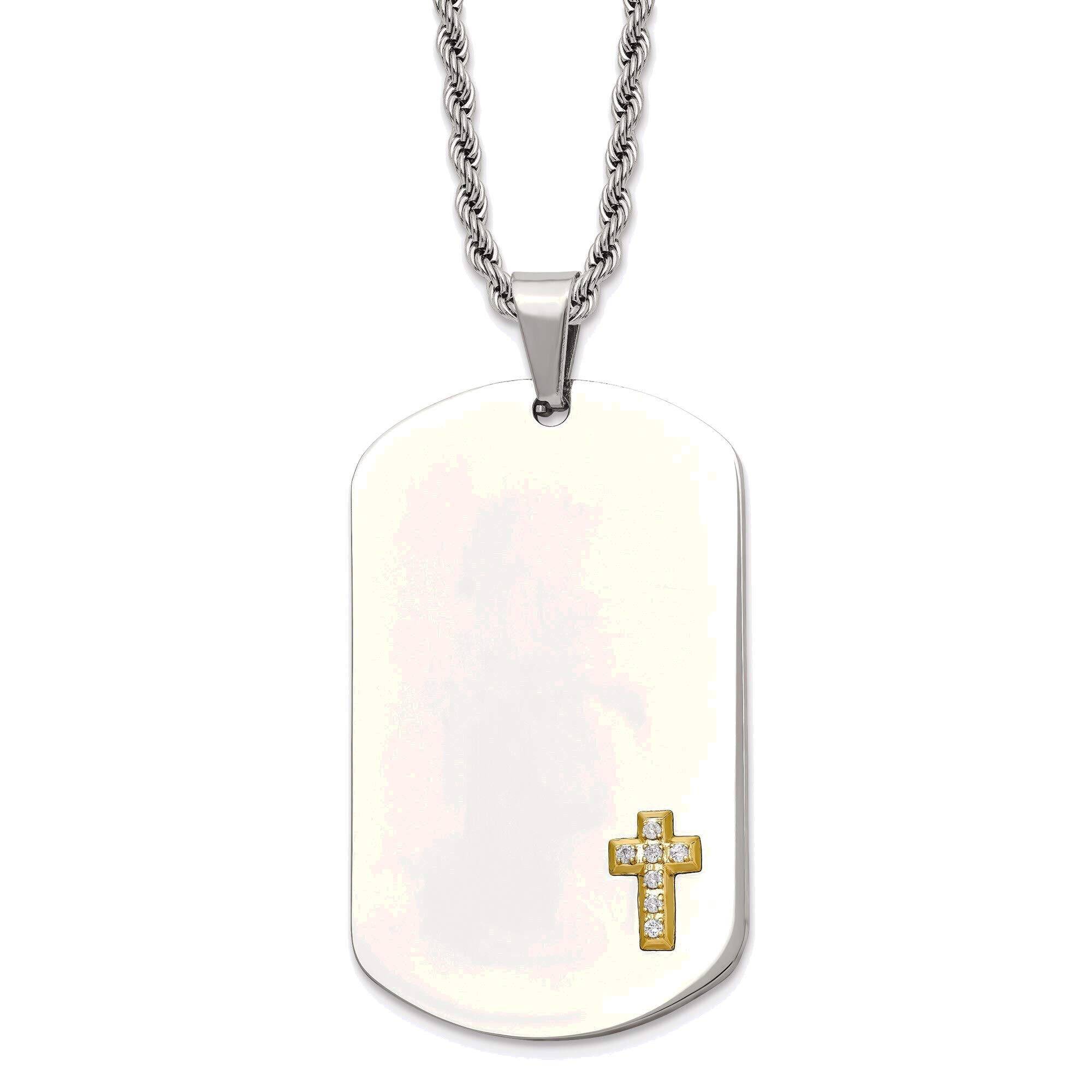 Bonyak 14k Gold Plated Stainless Steel Diamond Cross Dog Tag Necklace for Men & Women - Perfect for Gifts, Everyday Wear, and Religious Occasions